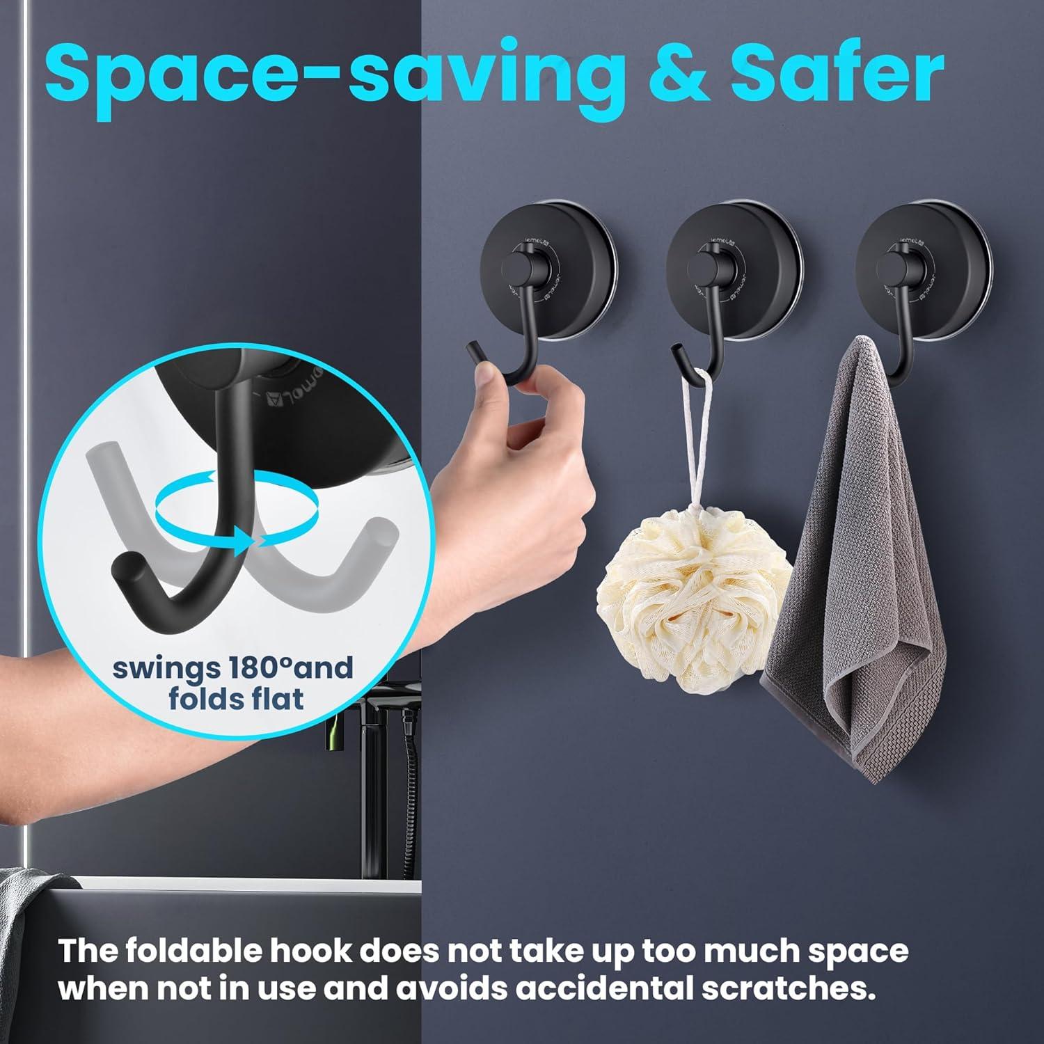 Gancho de Ducha JOMOLA con Ventosa Acero Inoxidable Negro 2PCS