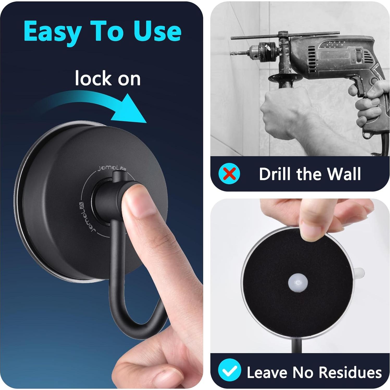 Gancho de Ducha JOMOLA con Ventosa Acero Inoxidable Negro 2PCS