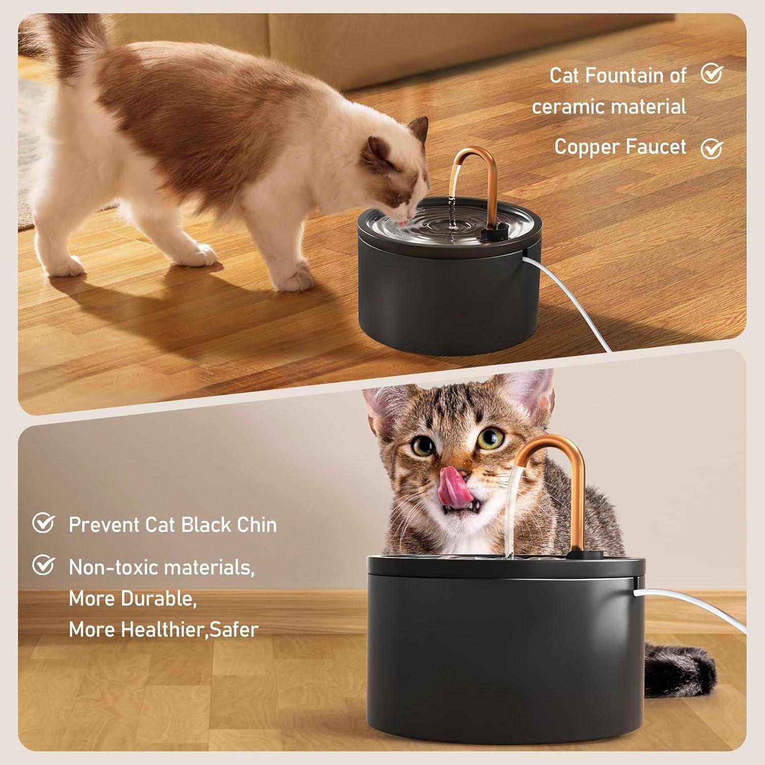 Fuente de Agua para Gatos DOOOB Cerámica 2.1L Ultra-Silenciosa