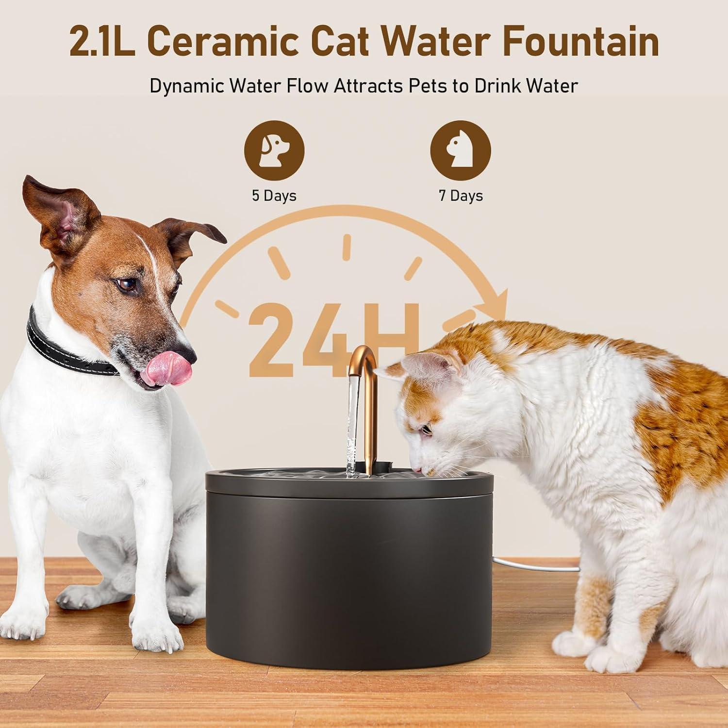 Fuente de Agua para Gatos DOOOB Cerámica 2.1L Ultra-Silenciosa