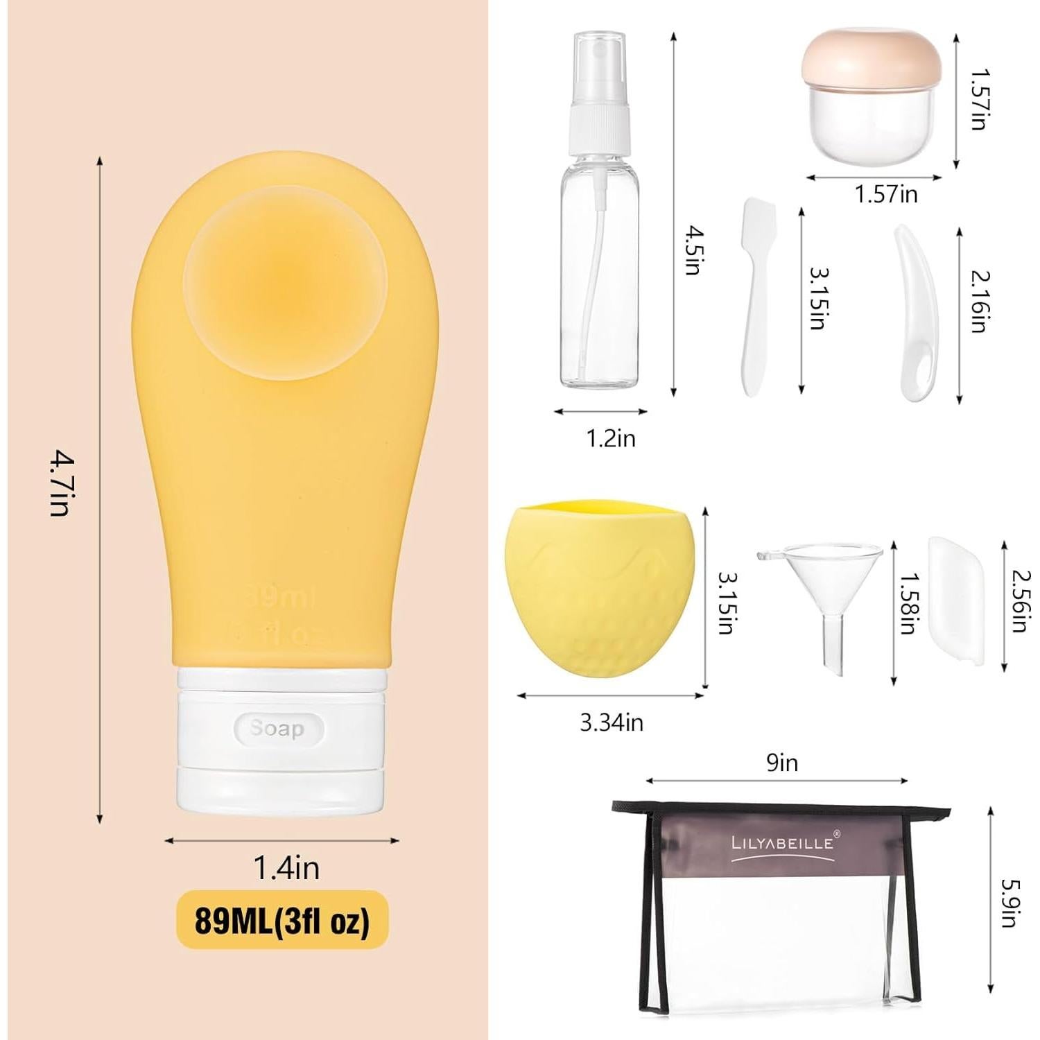 Kit de Botellas de Viaje 14 Pcs LilyAbeille 3oz A Prueba de Fugas