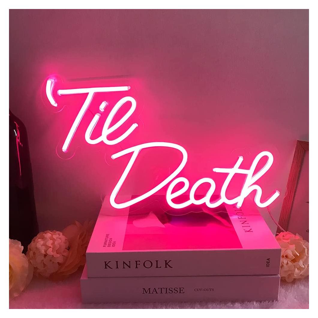 Letrero de Neón Til Death JXIN Rosa 40.64x22.86cm LED