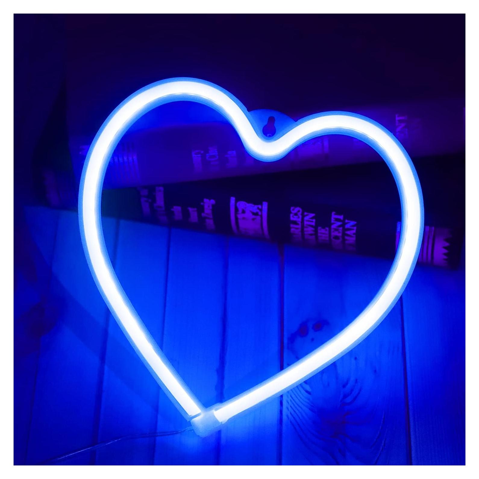 Luz de Neón Corazón Azul LED USB/Batería 20cm Decoración