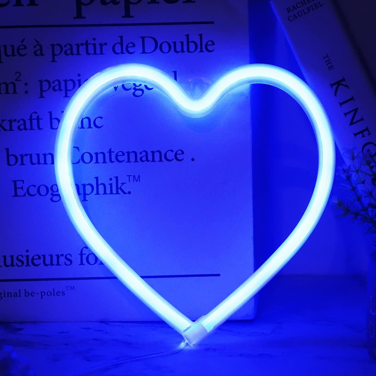 Luz de Neón Corazón Azul LED USB/Batería 20cm Decoración