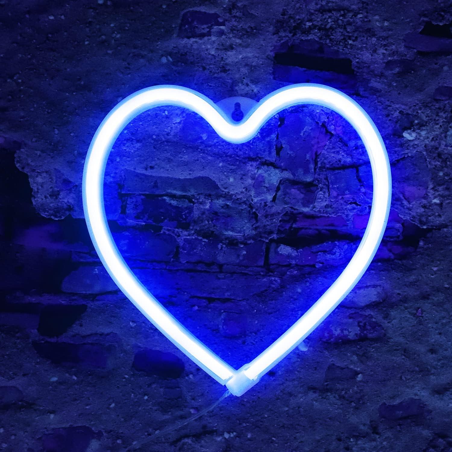 Luz de Neón Corazón Azul LED USB/Batería 20cm Decoración