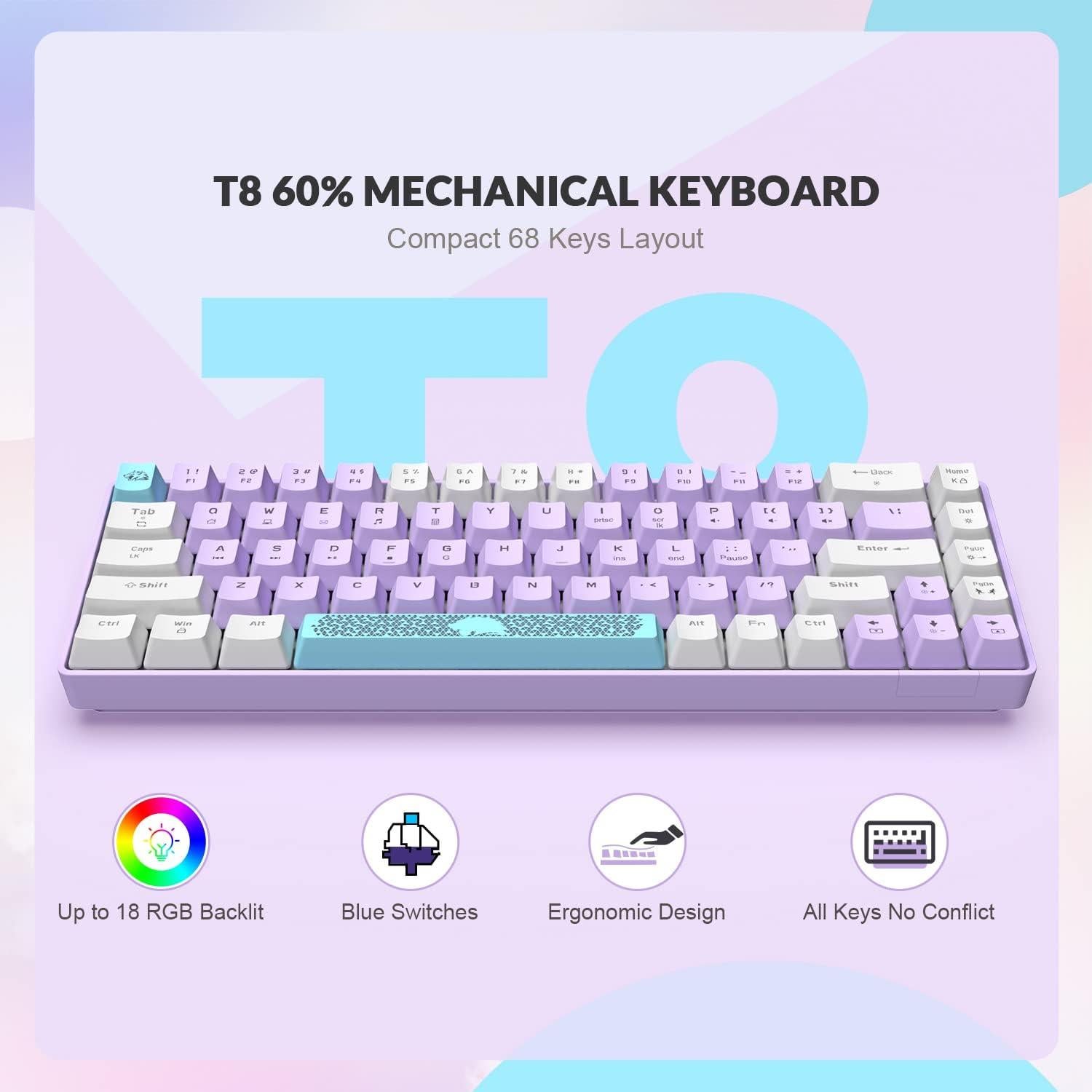 Teclado Mecánico ZIYOU LANG RK-T8 65% RGB Anti-ghosting