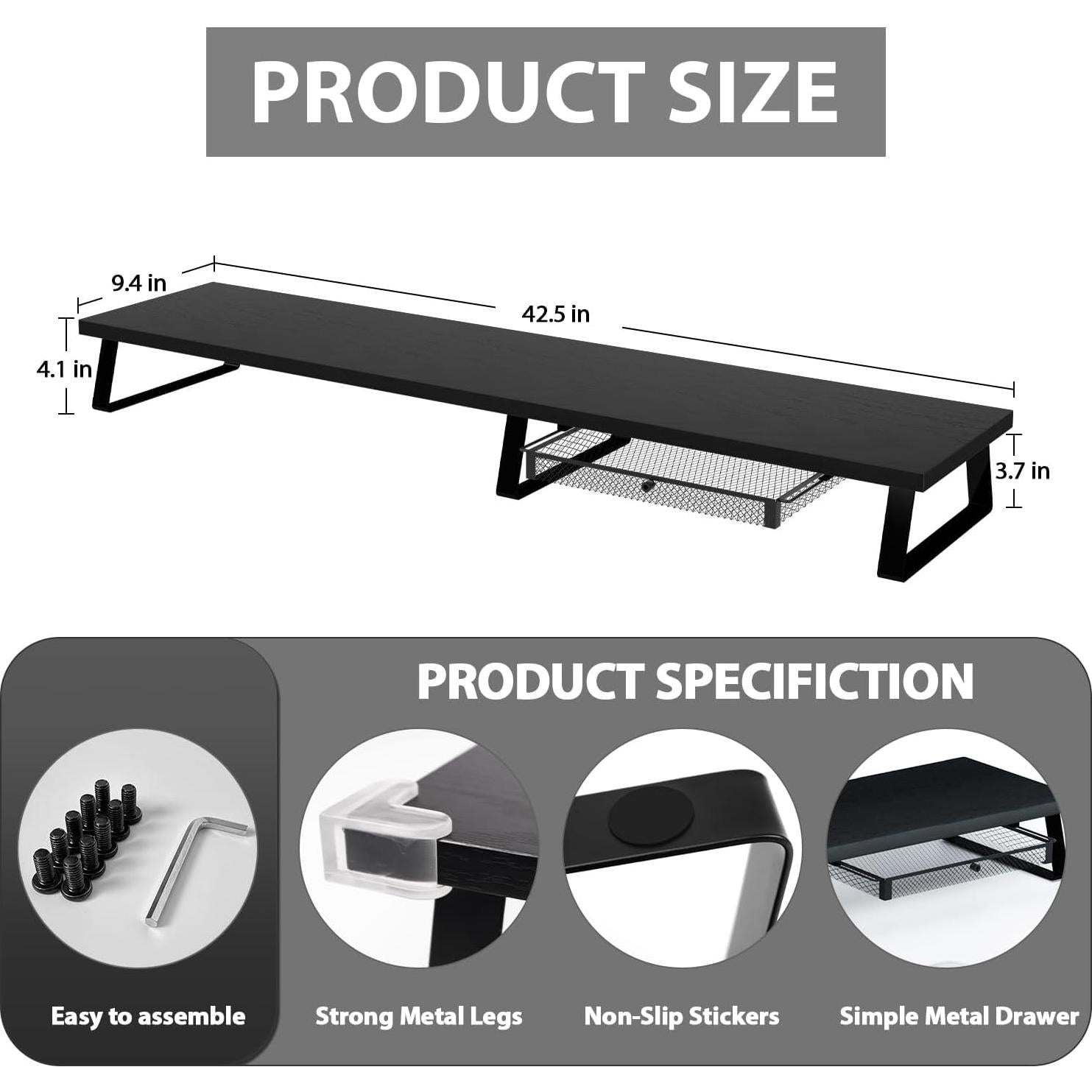 Soporte Elevador para Doble Monitor Aothia con Cajón Negro