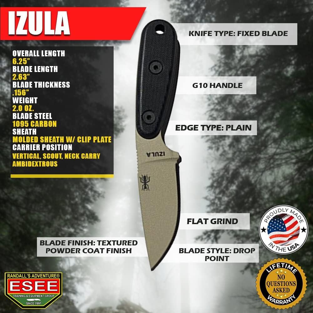 Cuchillo ESEE Izula-DT Acero Carbono 15.88 cm Mango G10 Negro