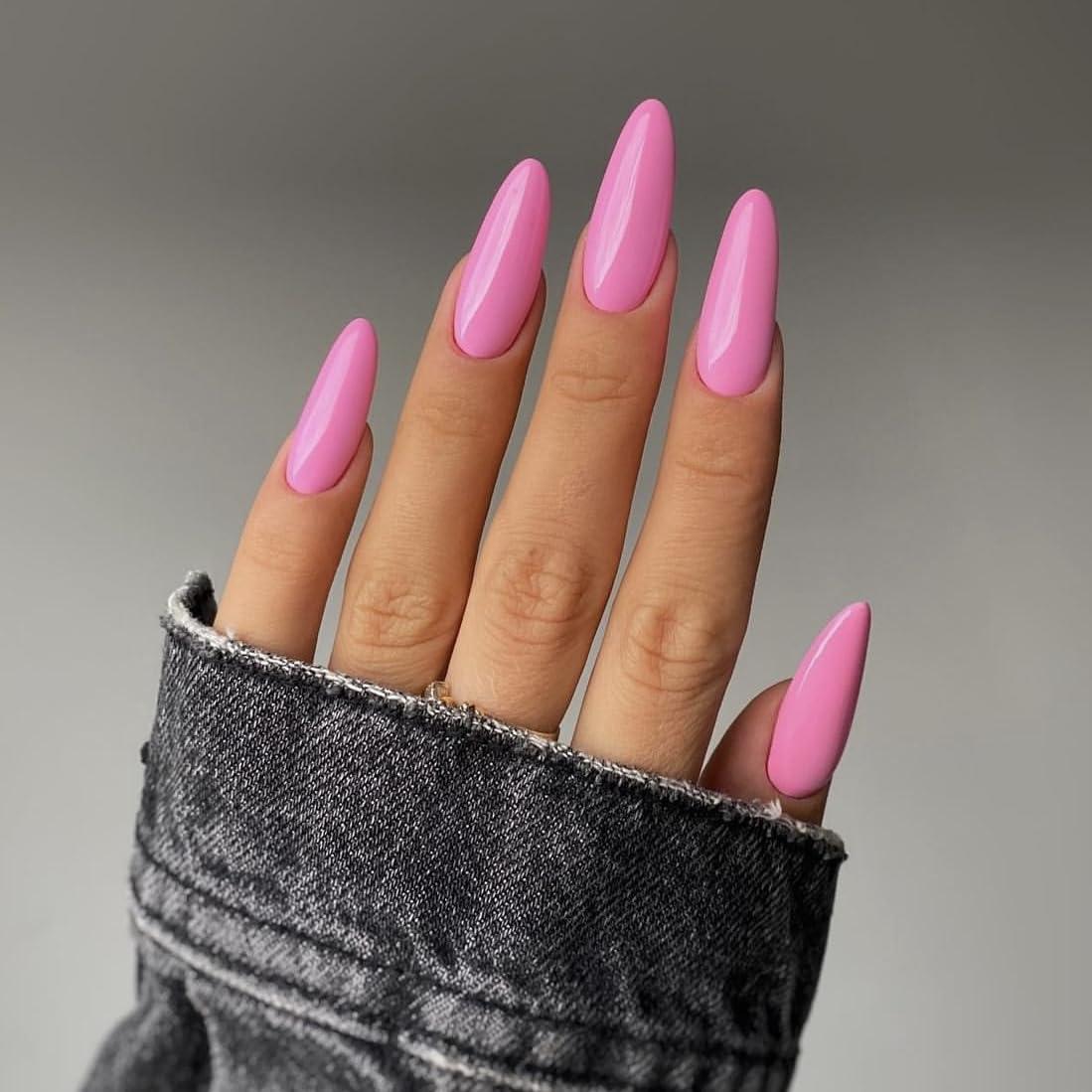 Uñas Postizas Almendra Medianas Rosa Brillante 24PCS