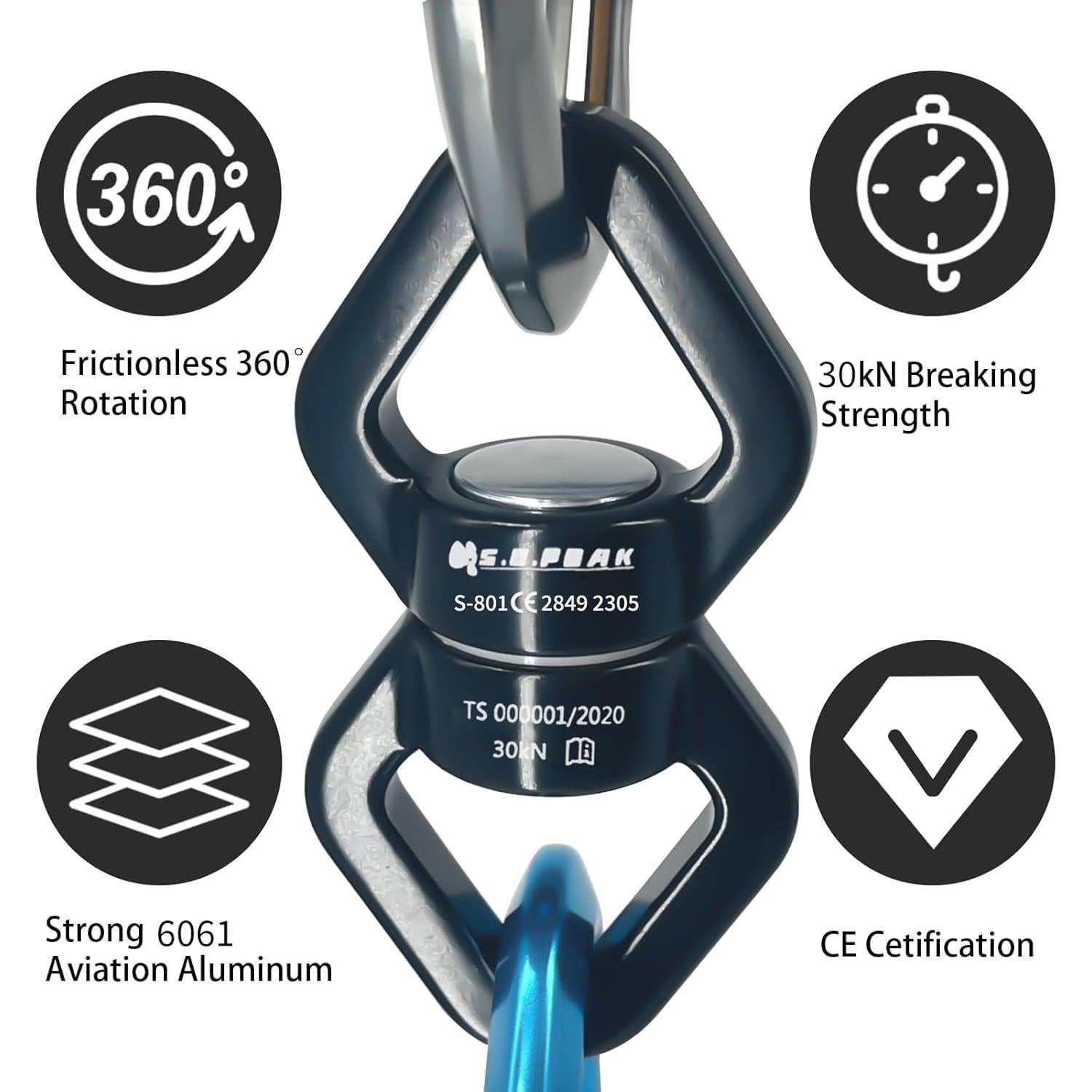 Gancho Giratorio 30kN S.E.PEAK Certificado CE para Columpio