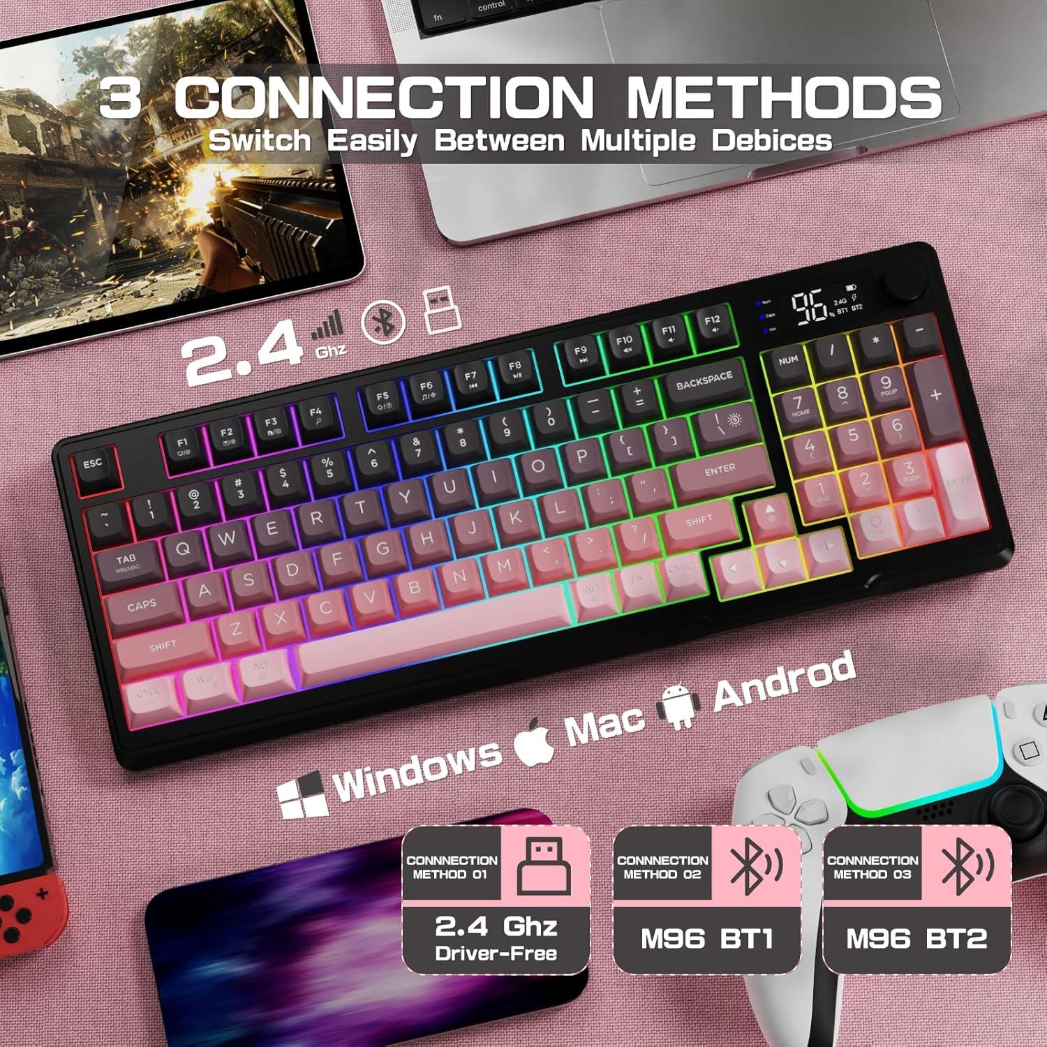 Teclado Inalámbrico LexonElec M96, 94 Teclas PBT, RGB