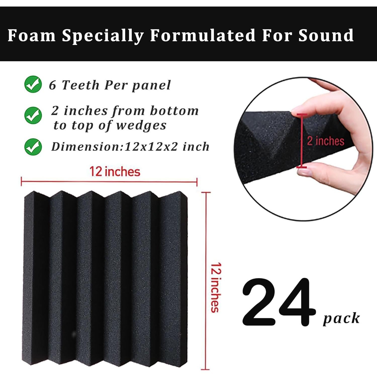 Paquete de 24 Paneles Acústicos KTOESHEO 30.48x30.48cm Negro