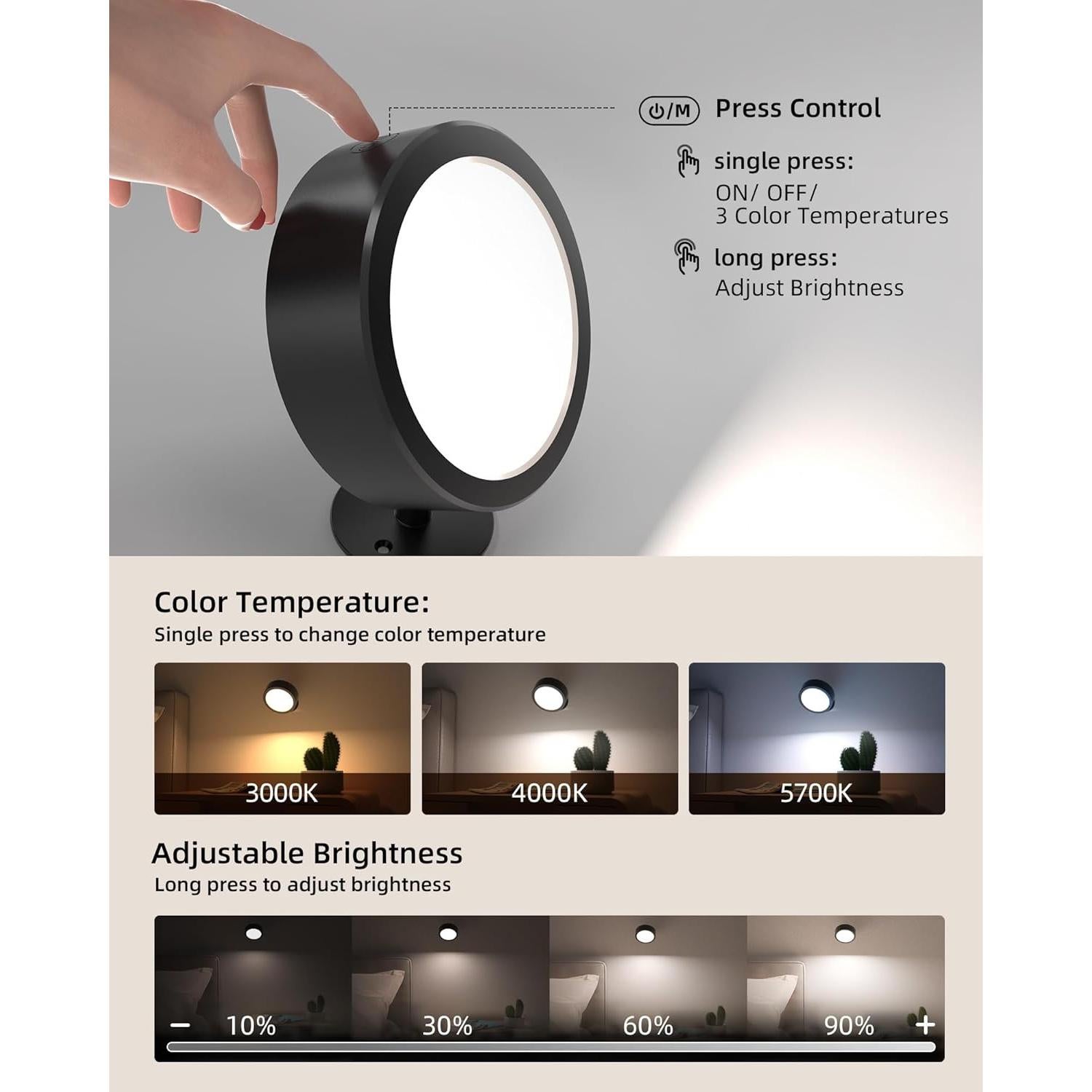 Lámpara de Pared LED EZVALO 5500mAh Control Remoto 2 Paquete