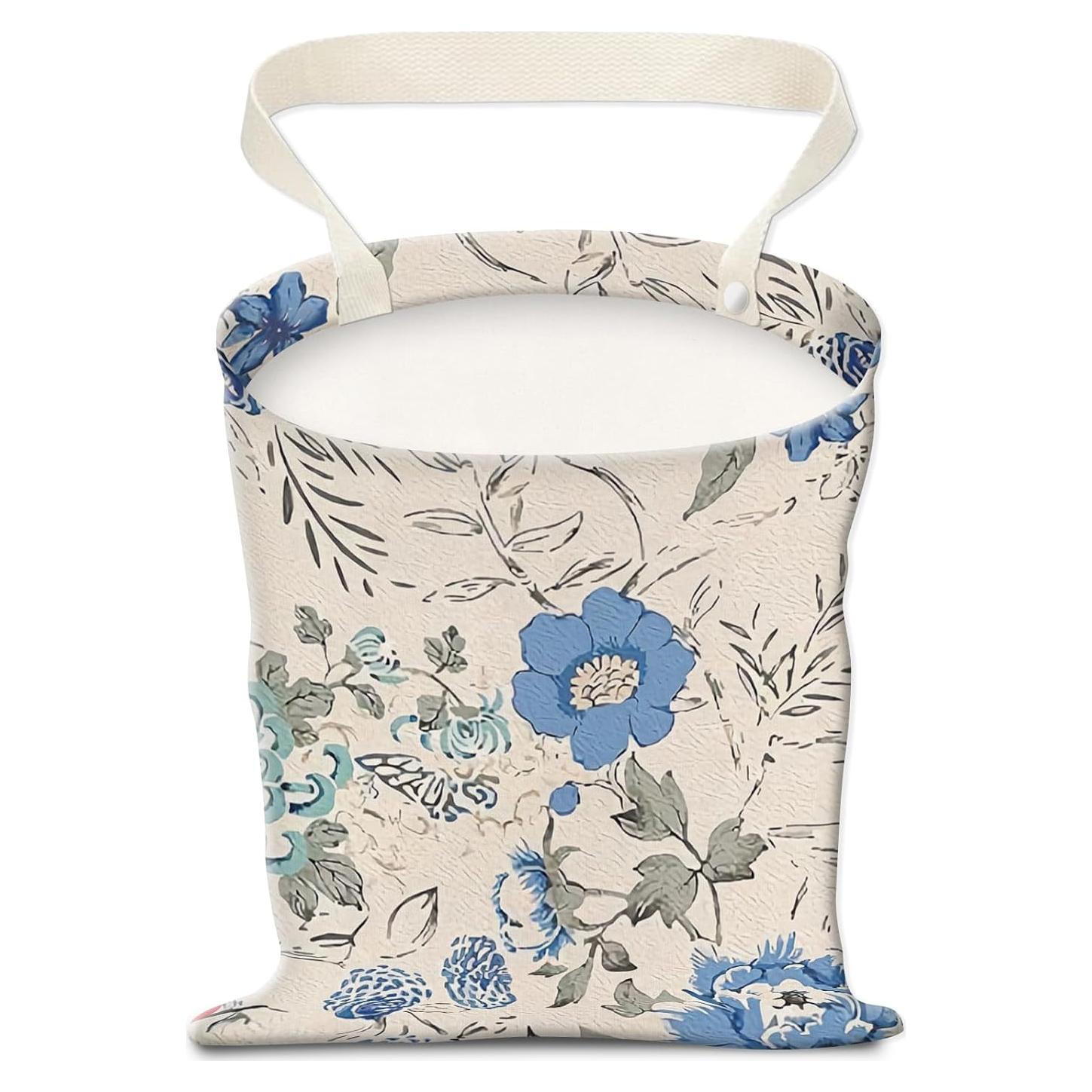 Basurero de Auto Colgante AUEKLLW Lona Boho Floral Azul 30x24cm