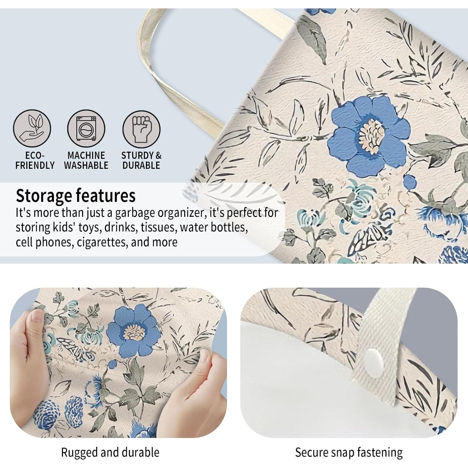 Basurero de Auto Colgante AUEKLLW Lona Boho Floral Azul 30x24cm