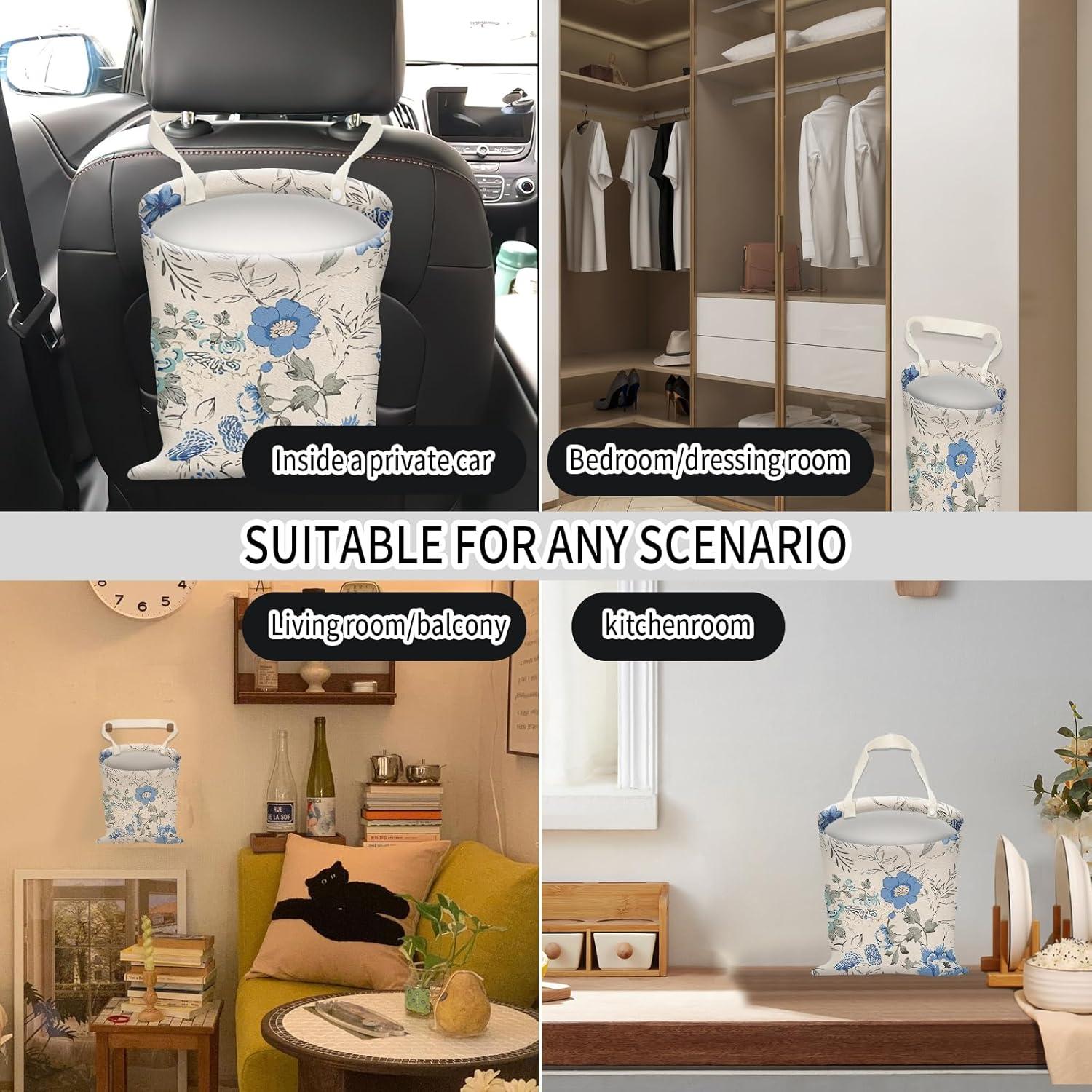 Basurero de Auto Colgante AUEKLLW Lona Boho Floral Azul 30x24cm