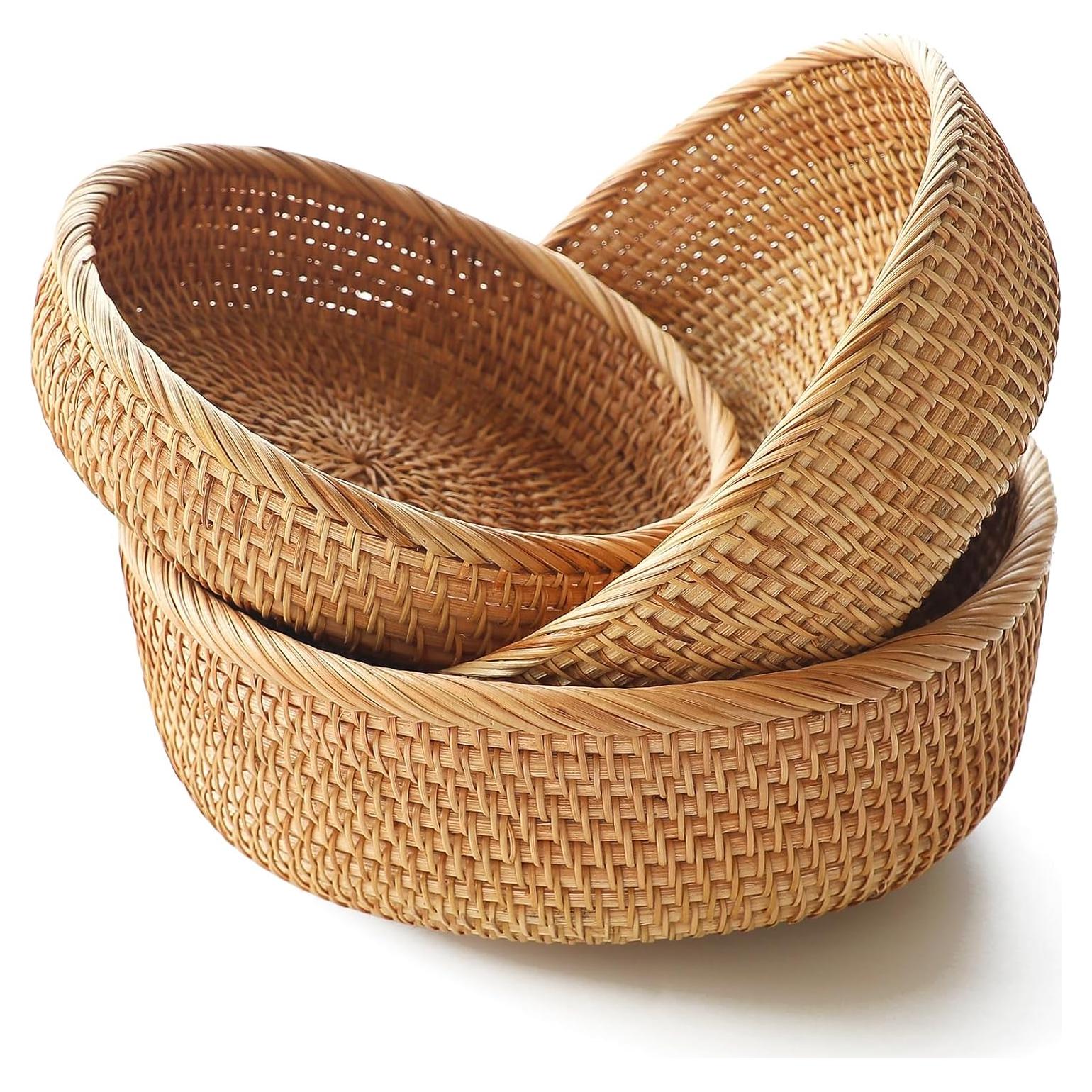 Cestas de Pan de Ratan HITOMEN Juego de 3 Redondas 26.2cm