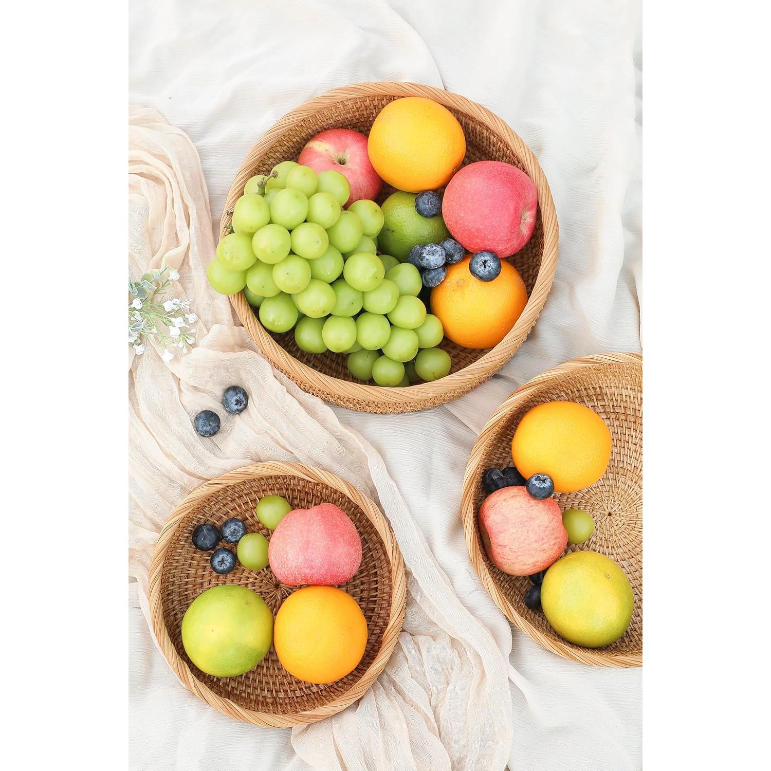 Cestas de Pan de Ratan HITOMEN Juego de 3 Redondas 26.2cm