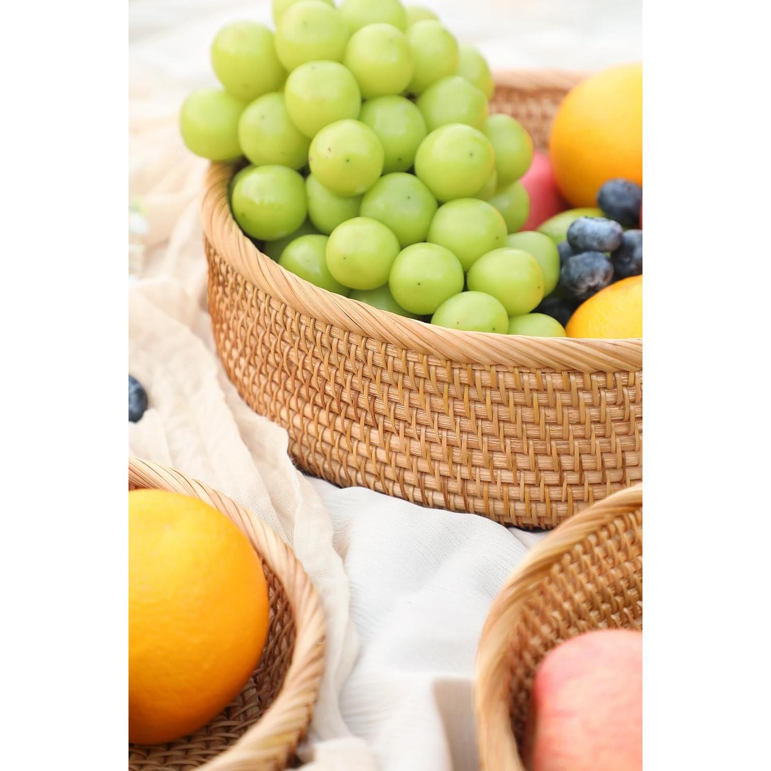 Cestas de Pan de Ratan HITOMEN Juego de 3 Redondas 26.2cm