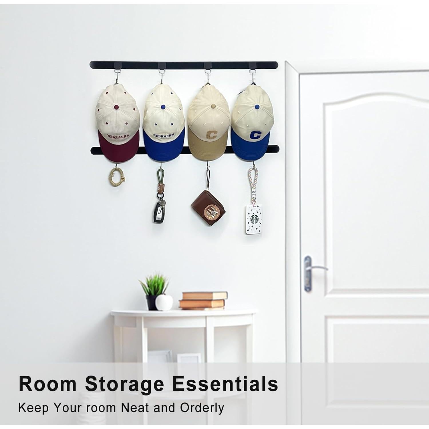 Organizador de Sombreros Adhesivo ETOWIFA - 2 Tiras y 8 Ganchos