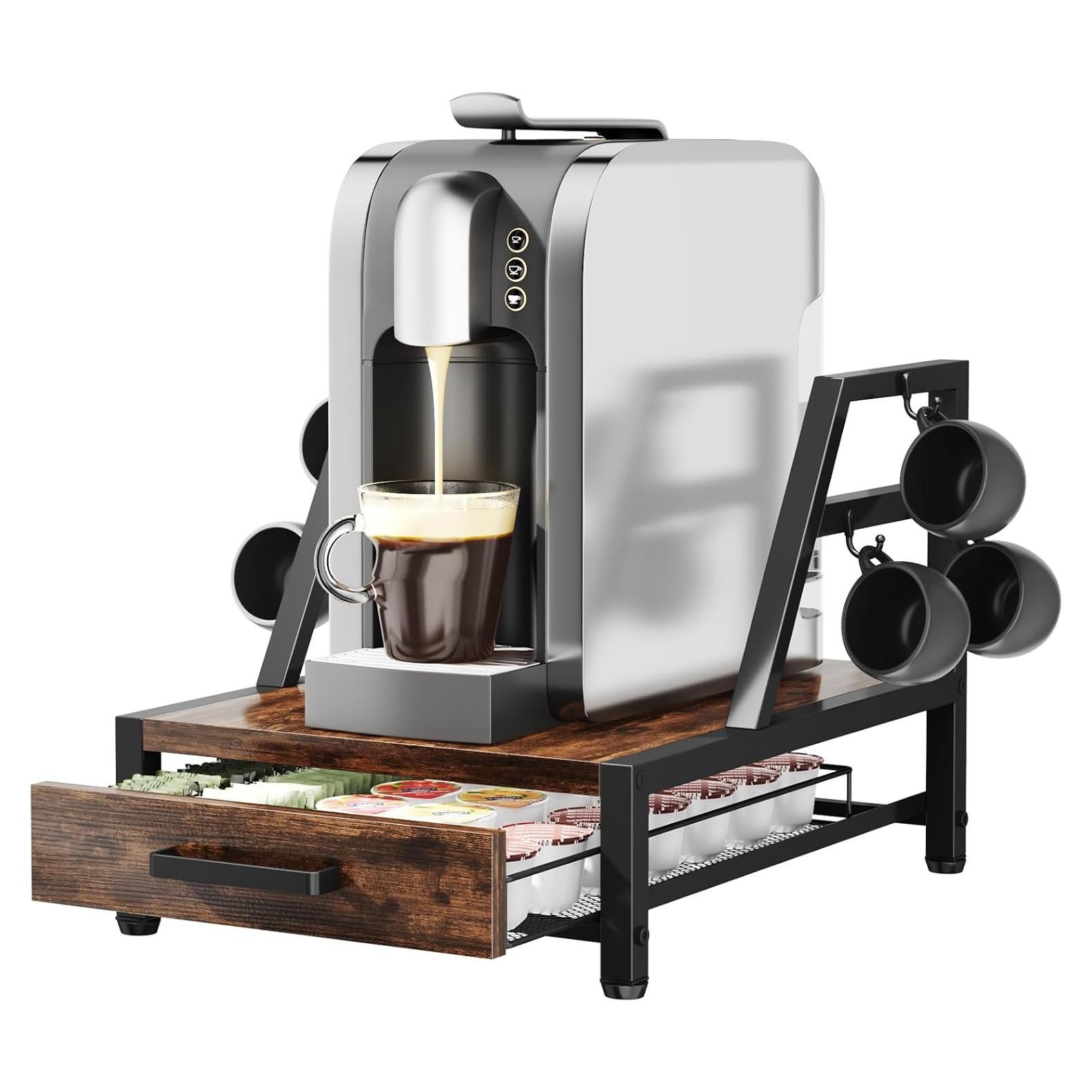 Cajón Organizador para K Cups Homsorout - 35 Cápsulas, Madera y Metal