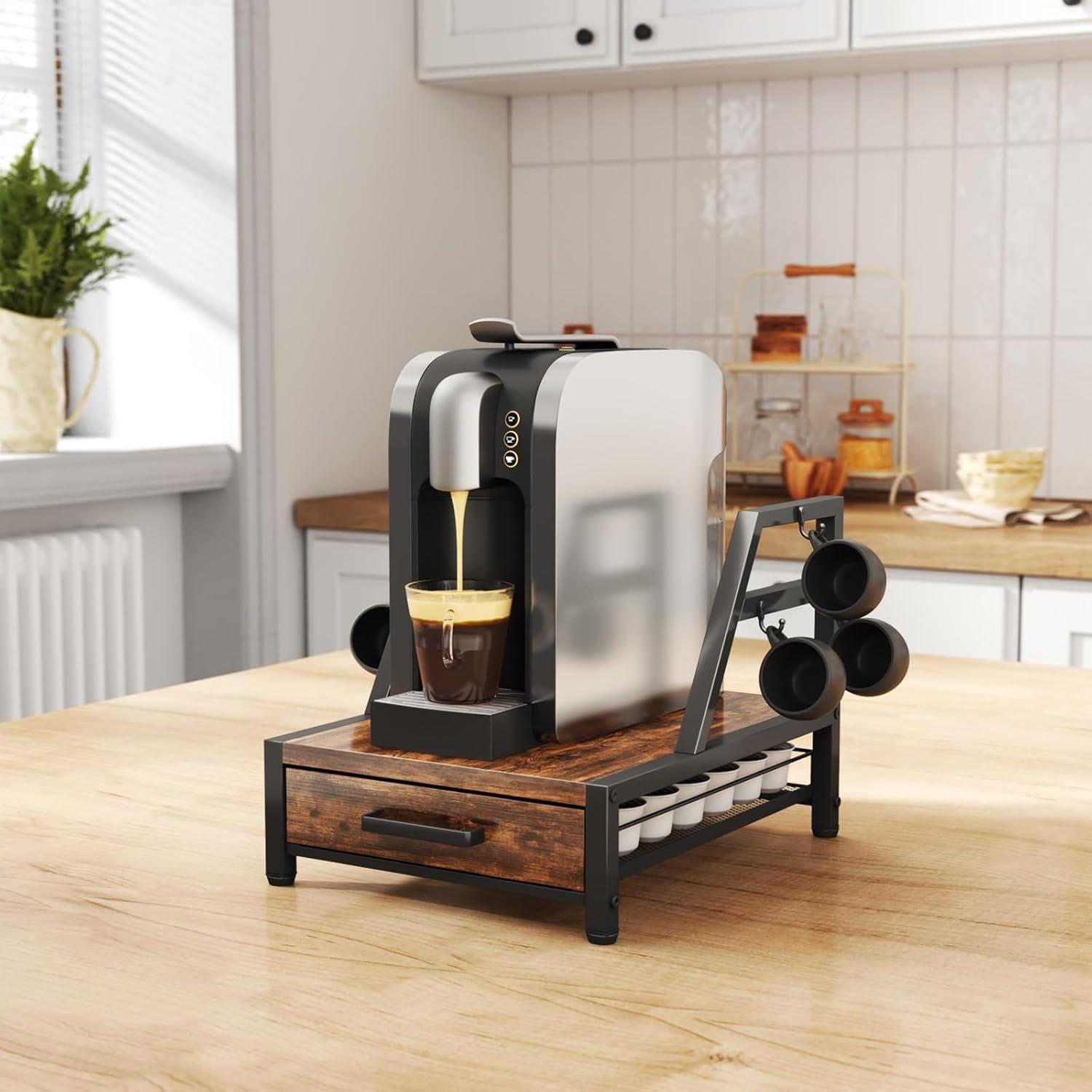 Cajón Organizador para K Cups Homsorout - 35 Cápsulas, Madera y Metal