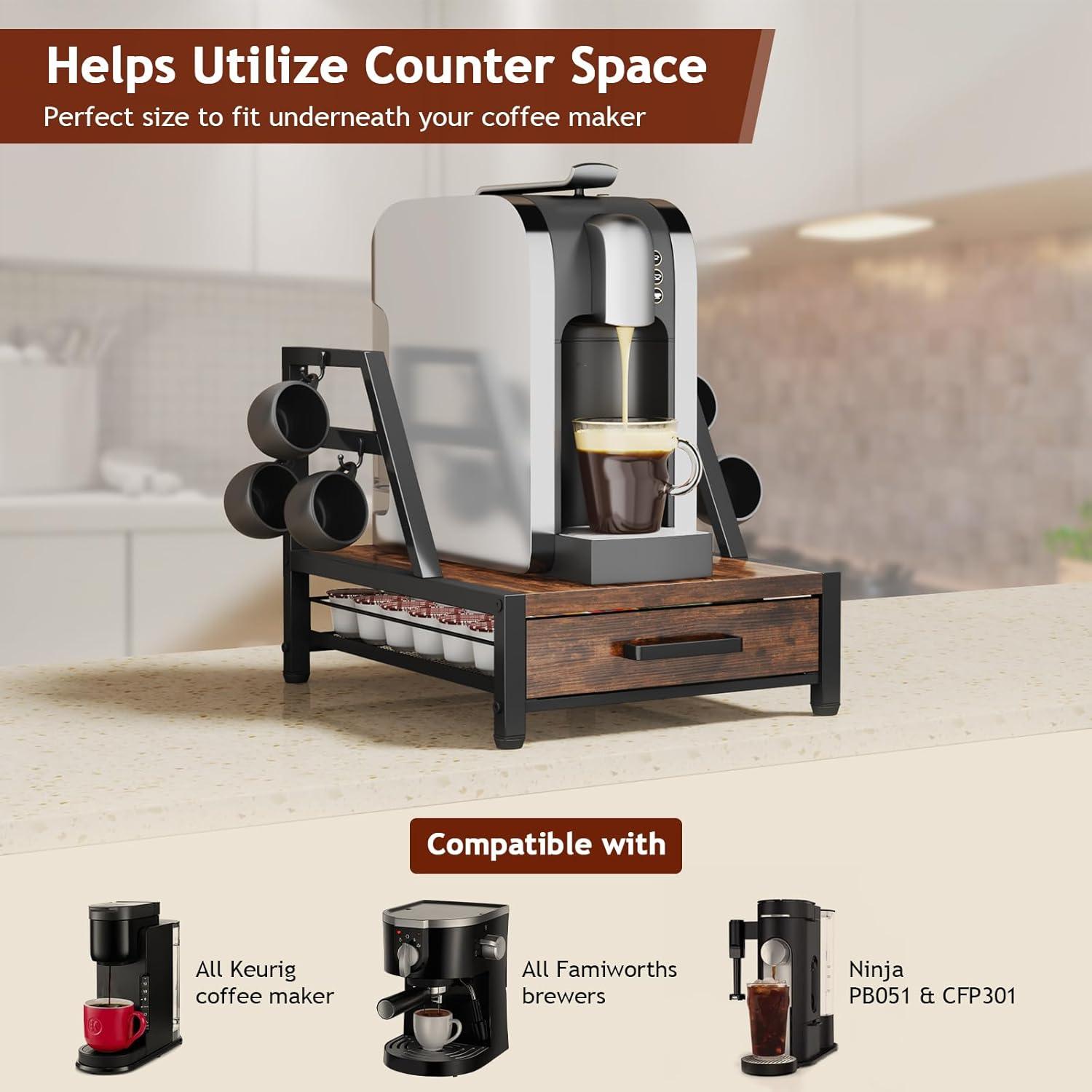 Cajón Organizador para K Cups Homsorout - 35 Cápsulas, Madera y Metal