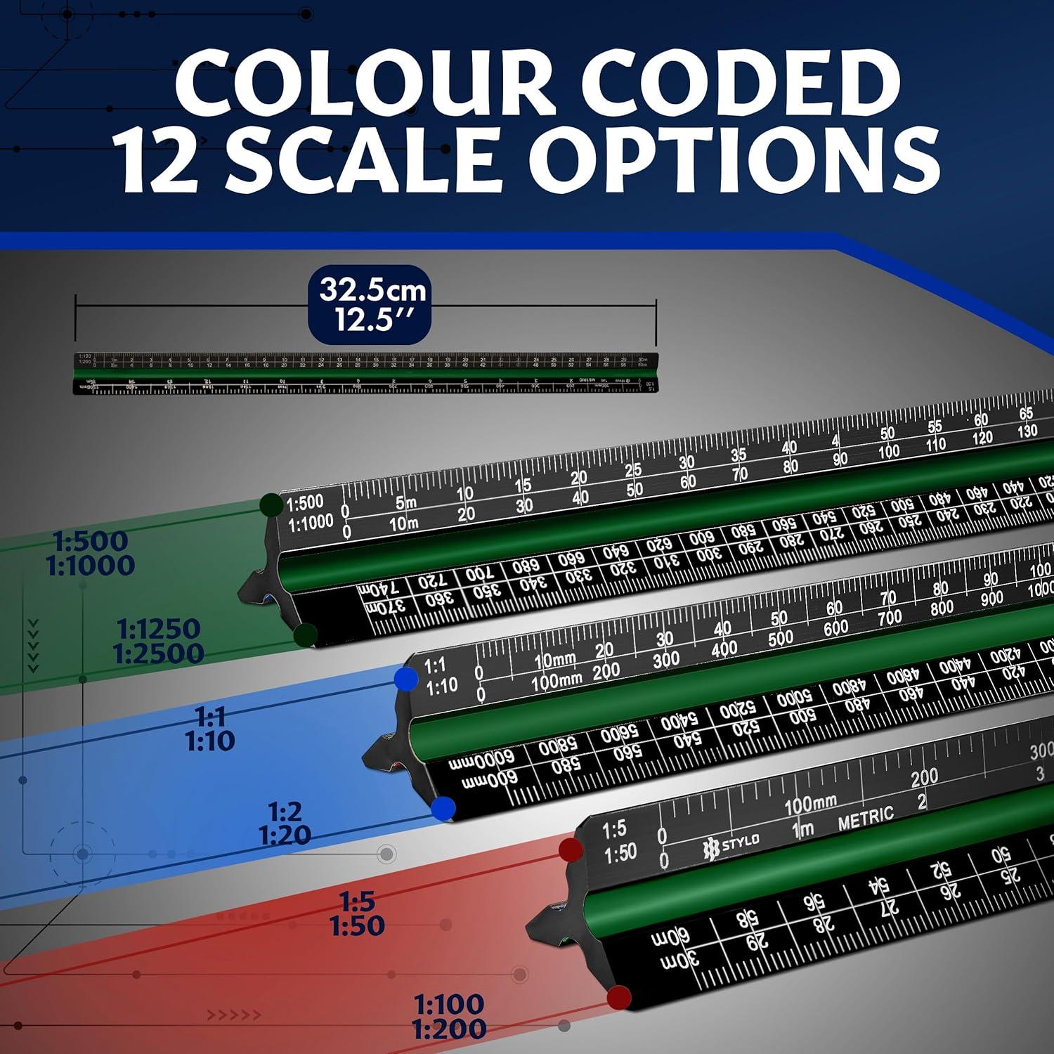 Regla de Escala Arquitectónica Stylo 30cm Aluminio Negro