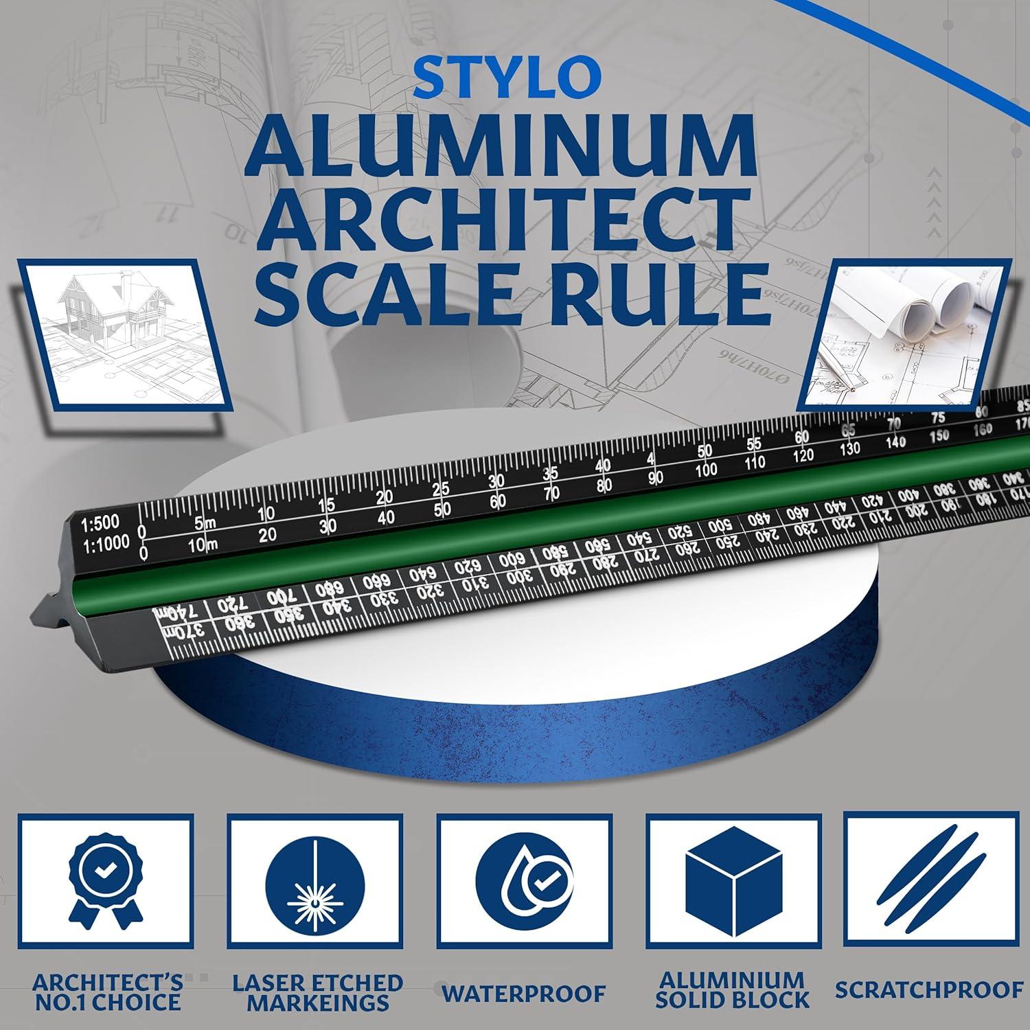 Regla de Escala Arquitectónica Stylo 30cm Aluminio Negro