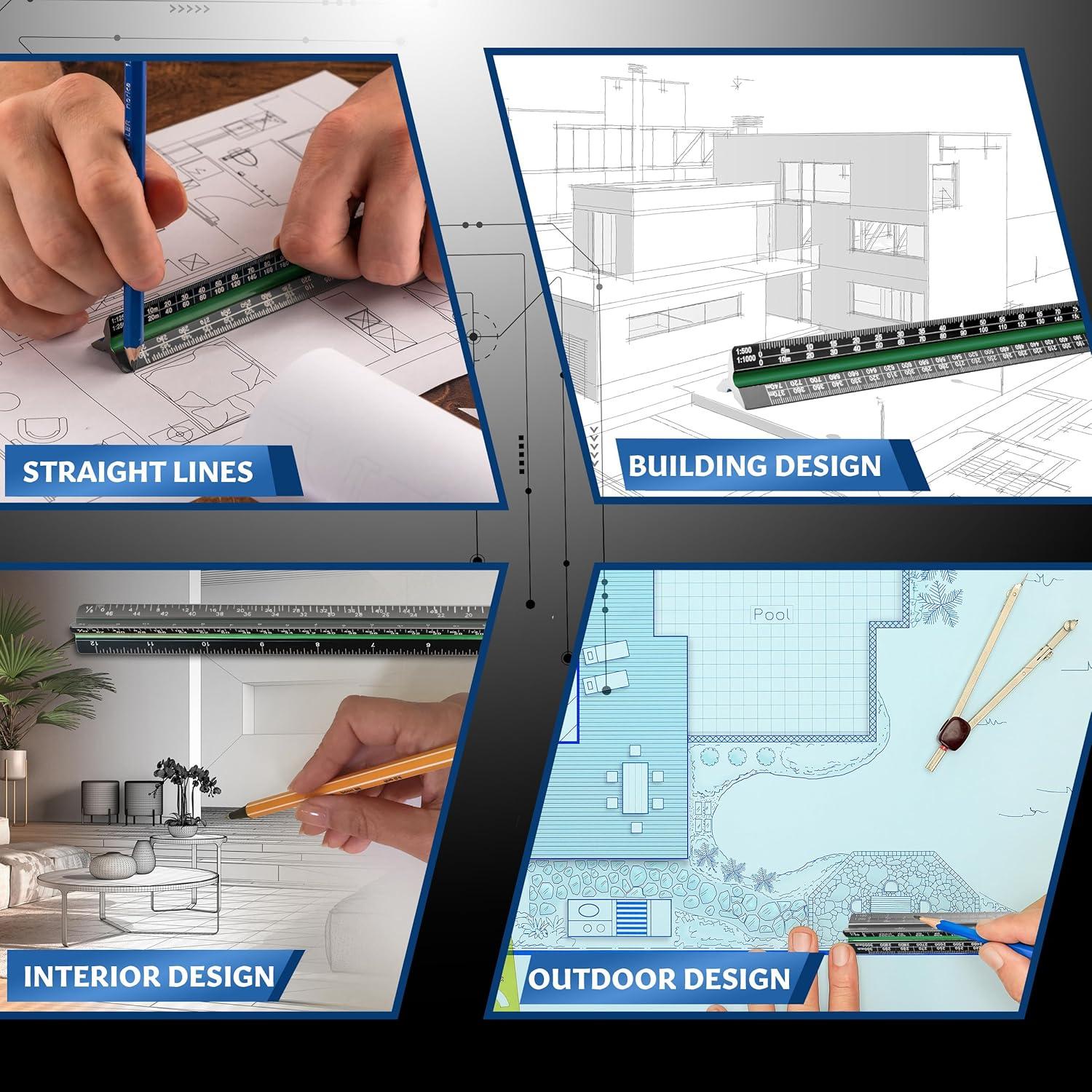 Regla de Escala Arquitectónica Stylo 30cm Aluminio Negro