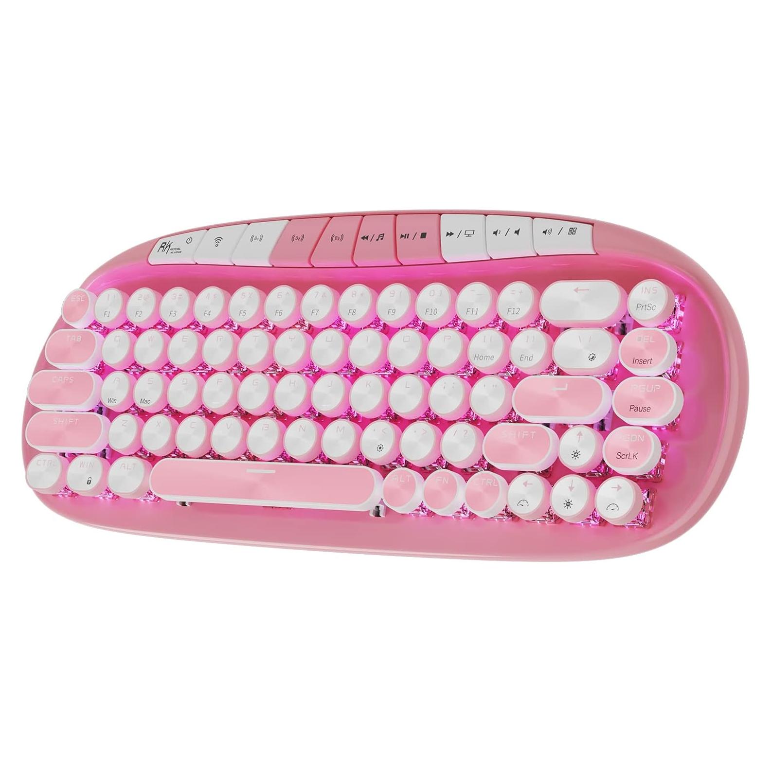 Teclado Inalámbrico RK ROYAL KLUDGE RK838 Rosa Retro