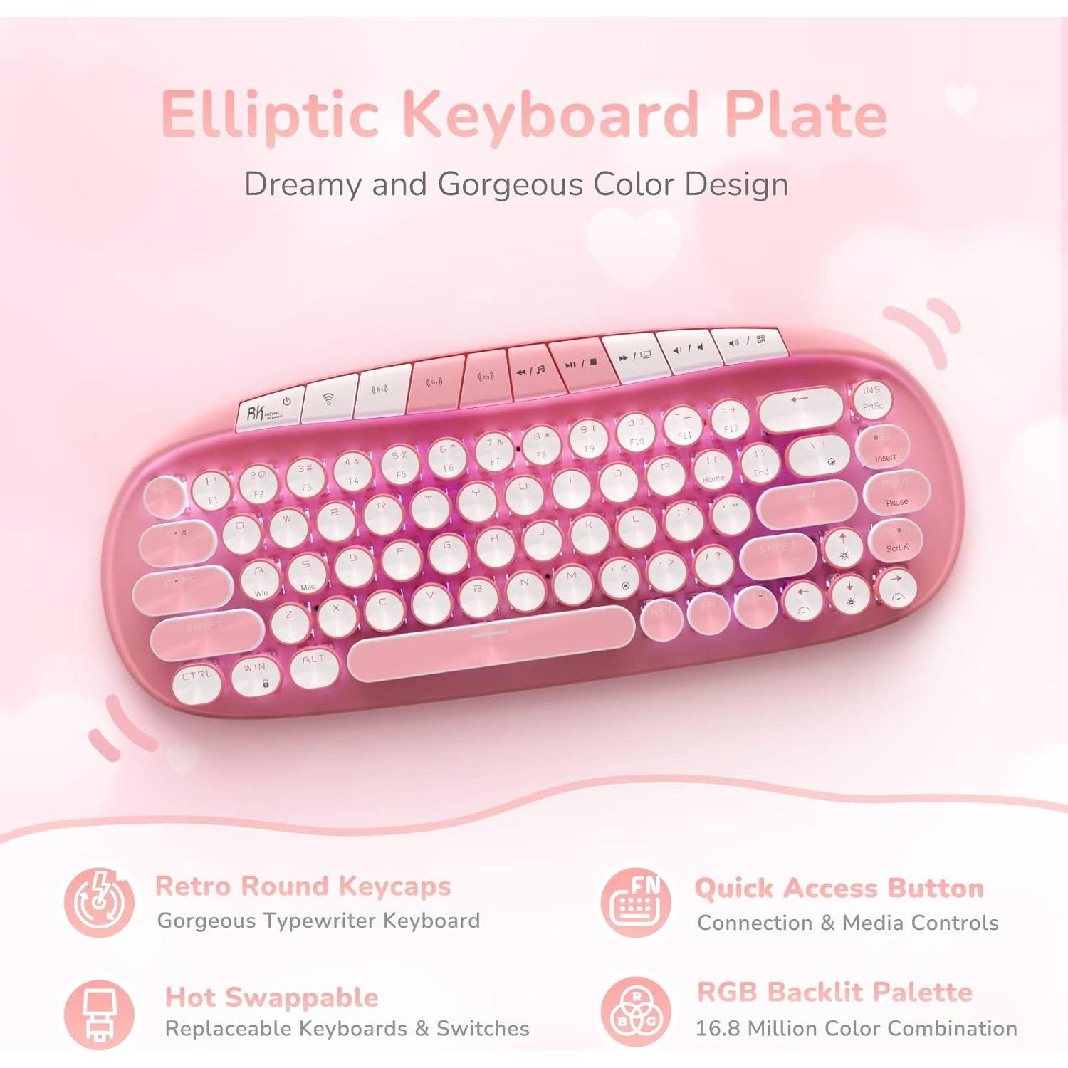 Teclado Inalámbrico RK ROYAL KLUDGE RK838 Rosa Retro