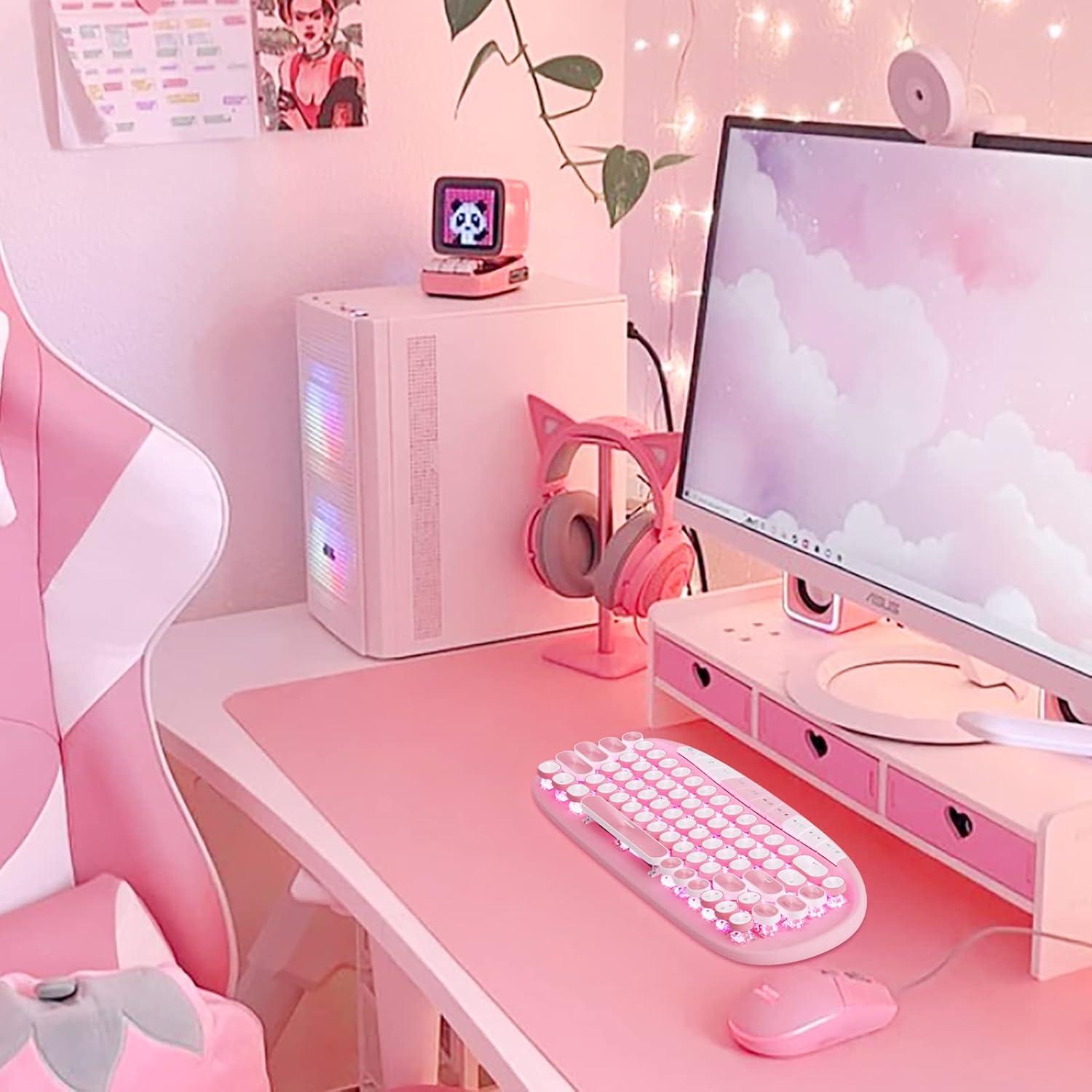 Teclado Inalámbrico RK ROYAL KLUDGE RK838 Rosa Retro