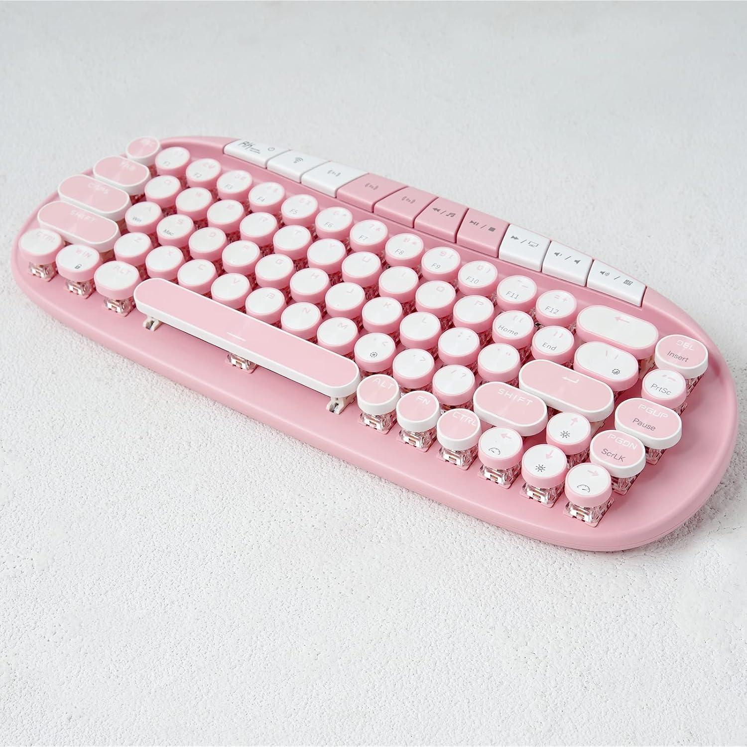 Teclado Inalámbrico RK ROYAL KLUDGE RK838 Rosa Retro
