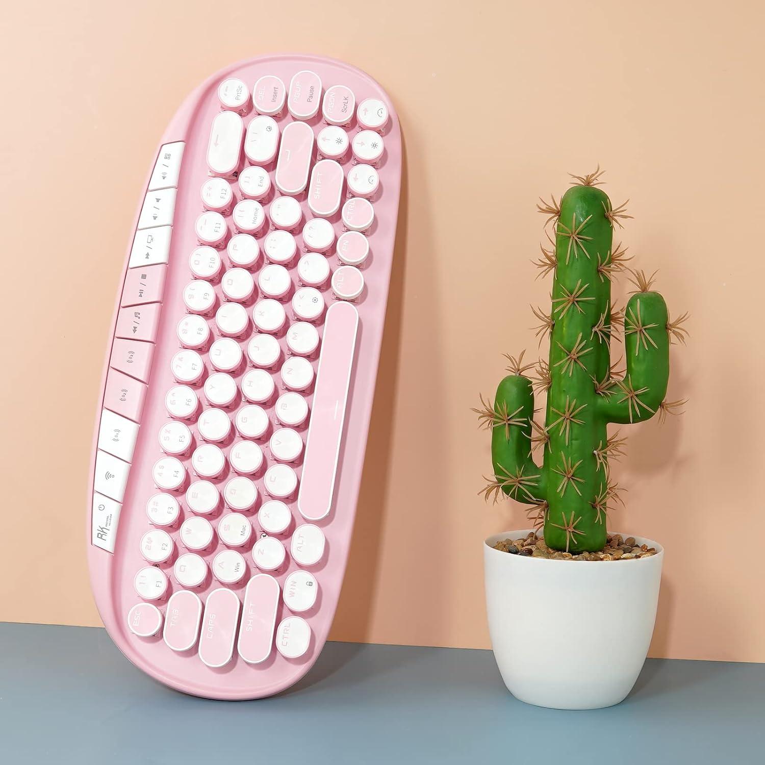 Teclado Inalámbrico RK ROYAL KLUDGE RK838 Rosa Retro