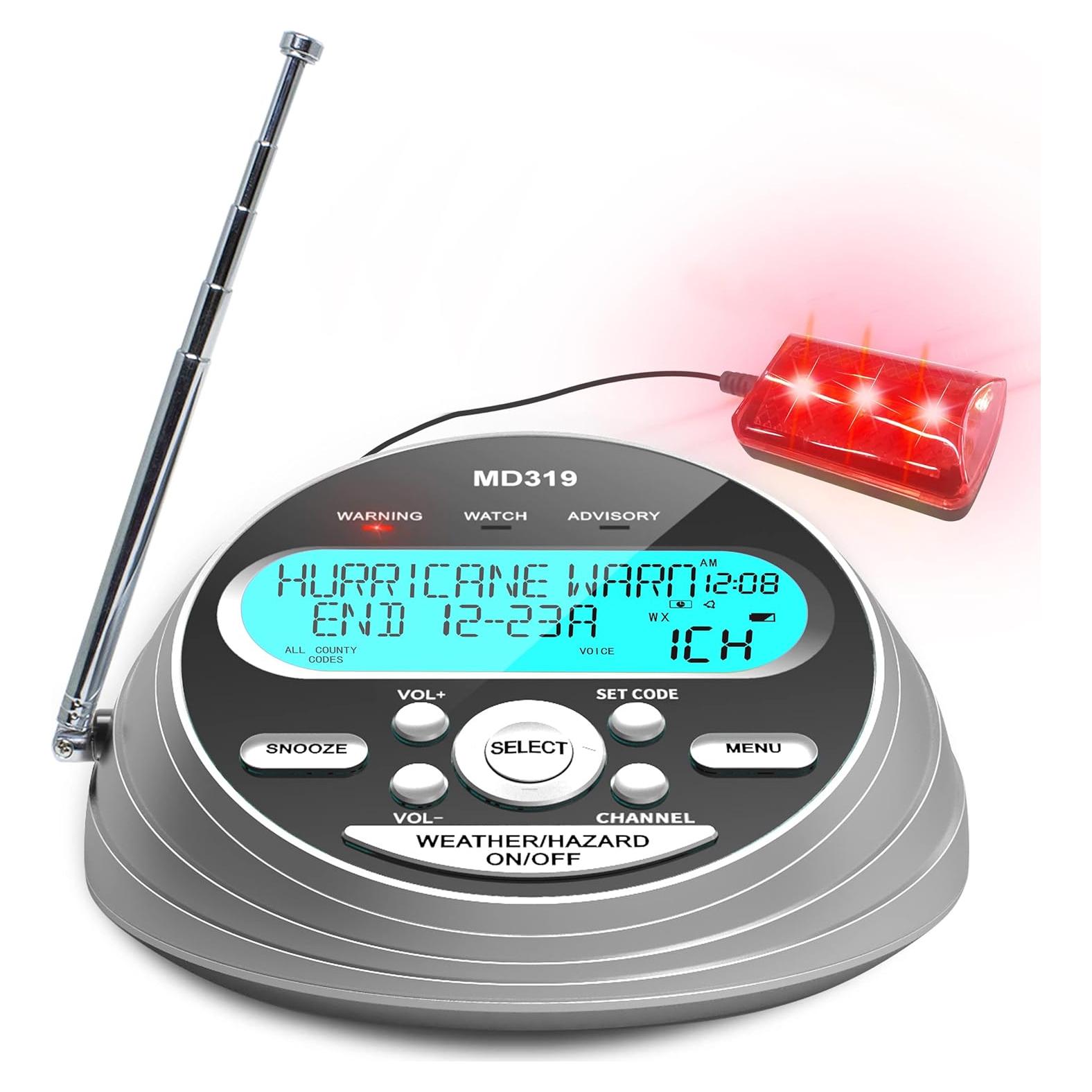 NOAA Weather Radio-S.A.M.E. Localized Programming,Weather Alert Radio with 80+ Emergency Alerts,Alarm Clock,NOAA Weather Radio with Battery Backup,External Warning Light for Emergency