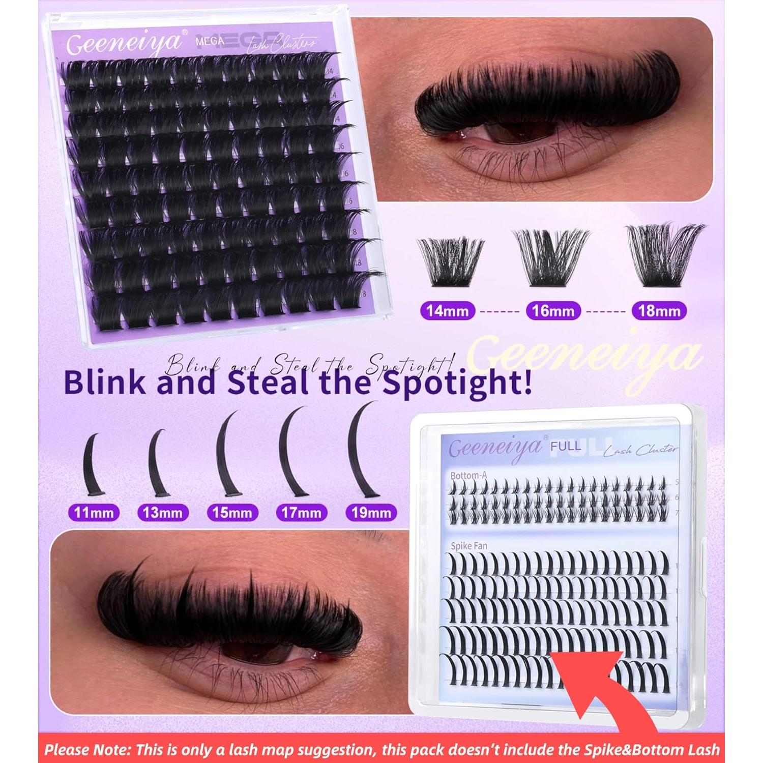 Extensiones de Pestañas en Racimo Geeneiya 200D Volumen D 14-16-18mm