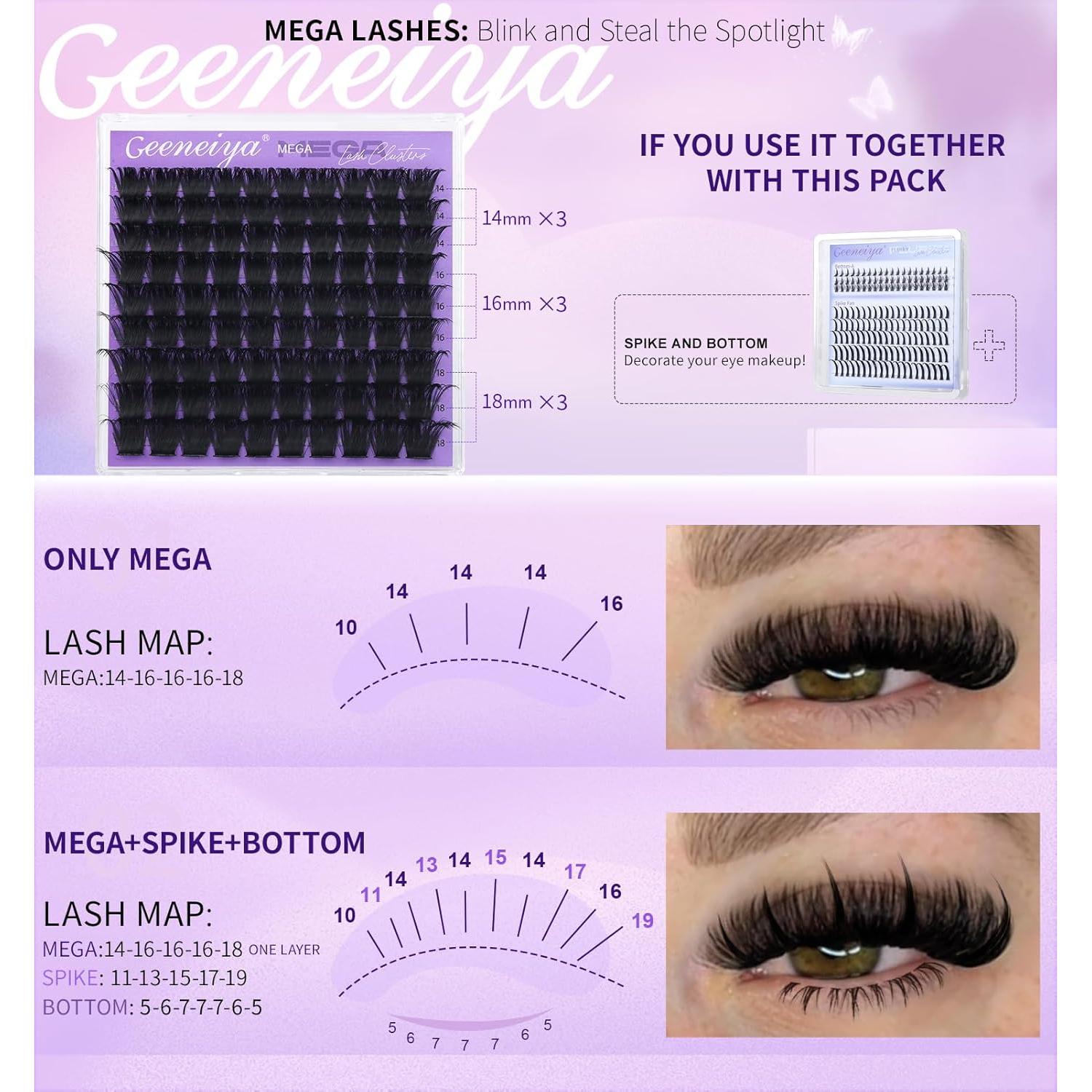 Extensiones de Pestañas en Racimo Geeneiya 200D Volumen D 14-16-18mm