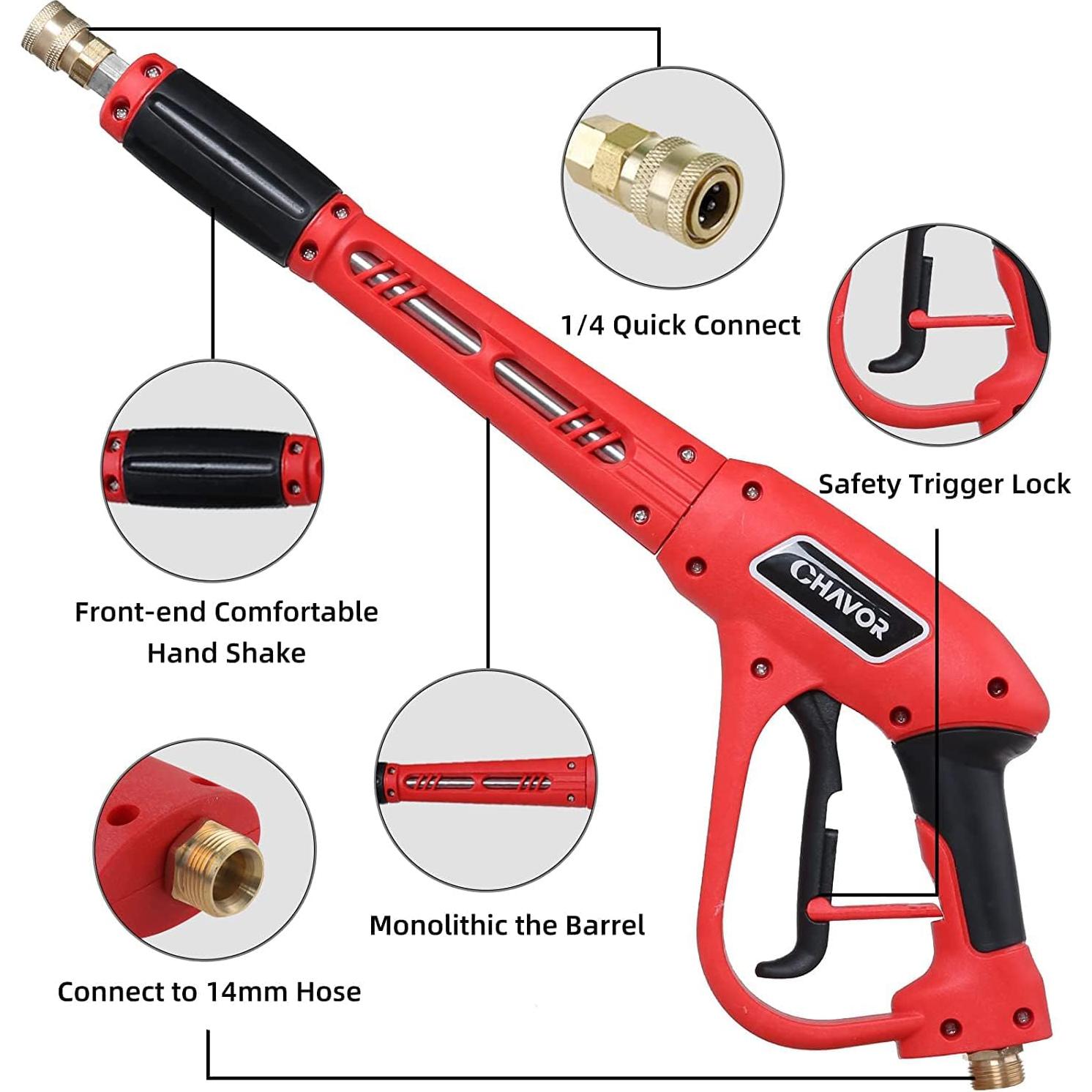 Pistola de Lavado a Presión CHAVOR 94 cm 3000 PSI 5 Boquillas