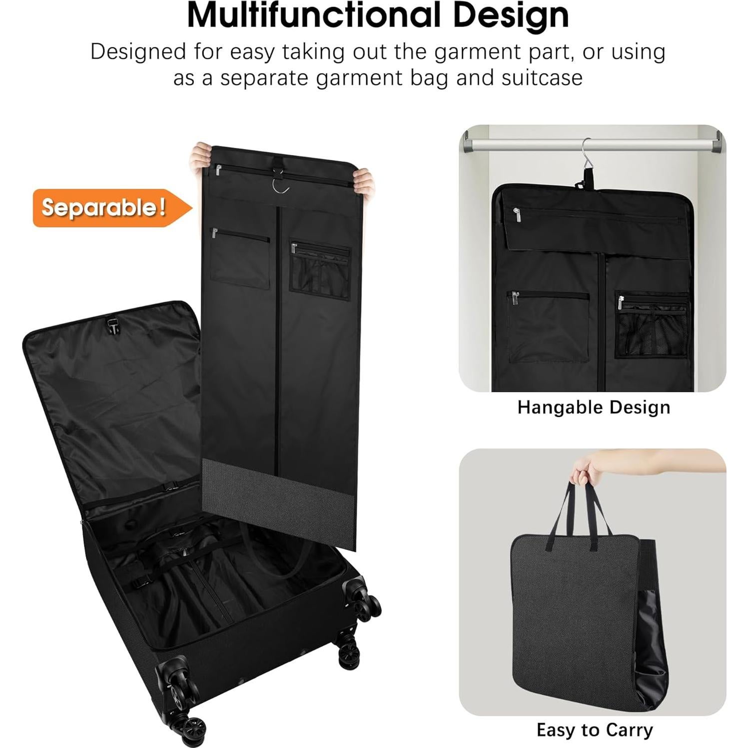 Maleta Rodante Bukere 80L con Compartimento para Traje Negro