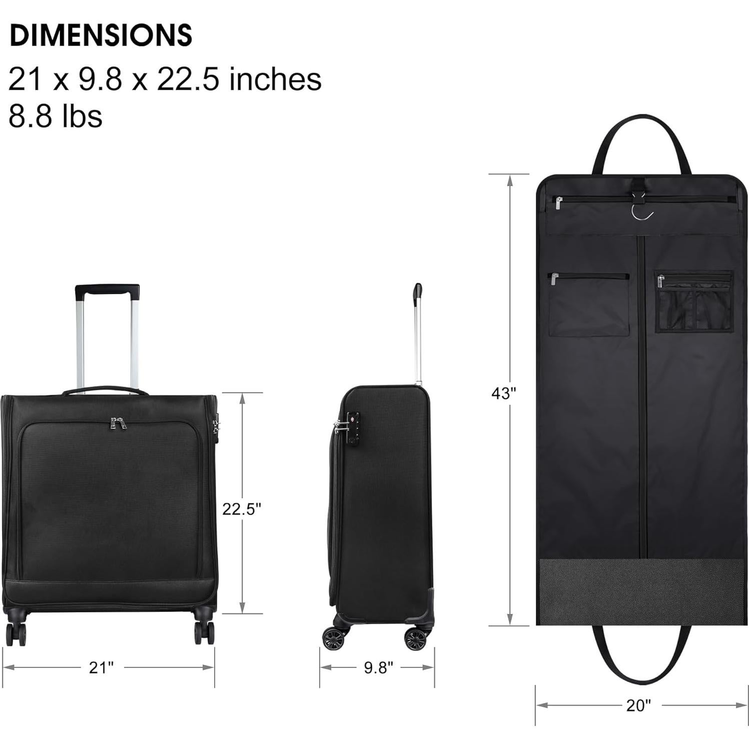 Maleta Rodante Bukere 80L con Compartimento para Traje Negro