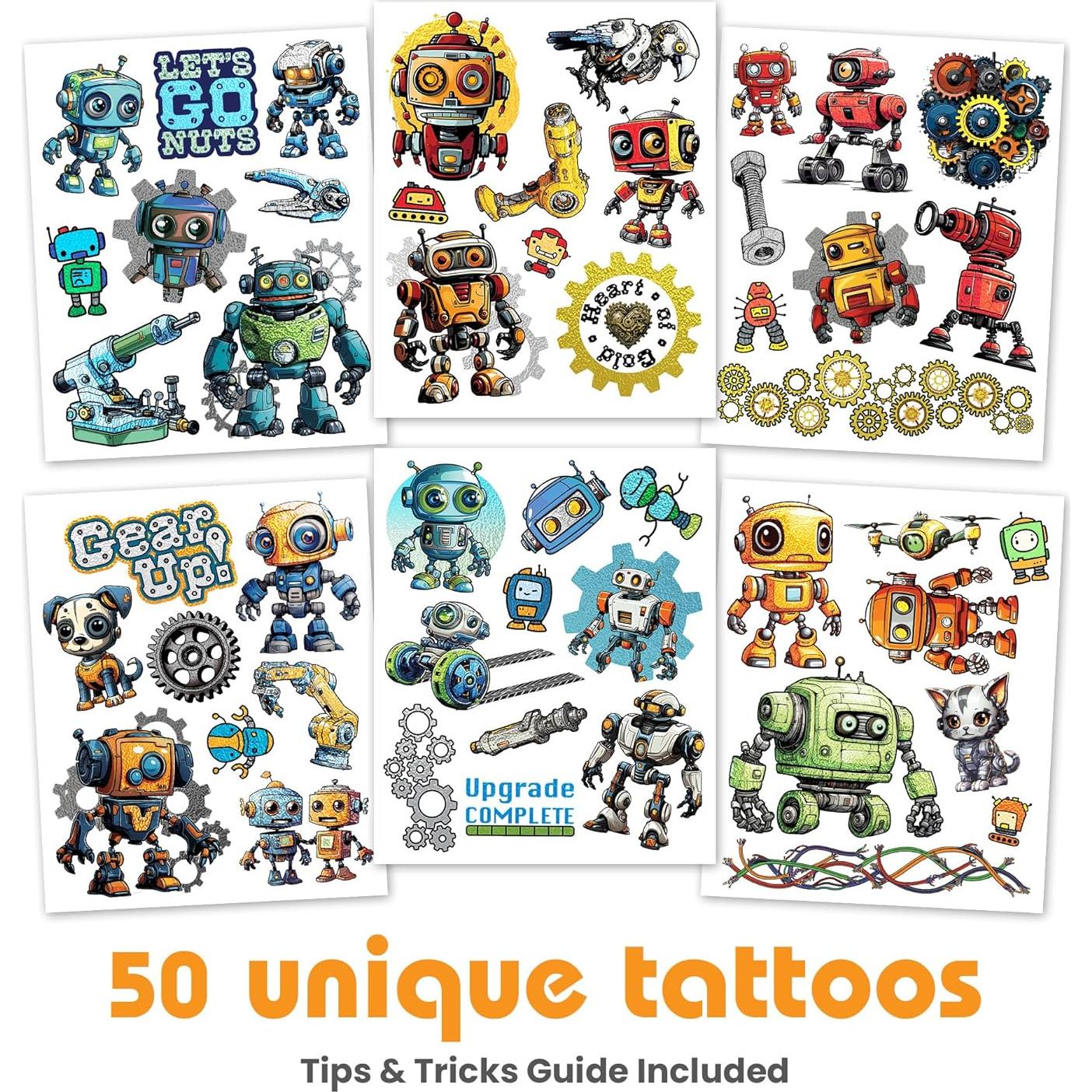 Tatuajes Temporales Savvi Blunder Bots - 50 Piezas Metálicas