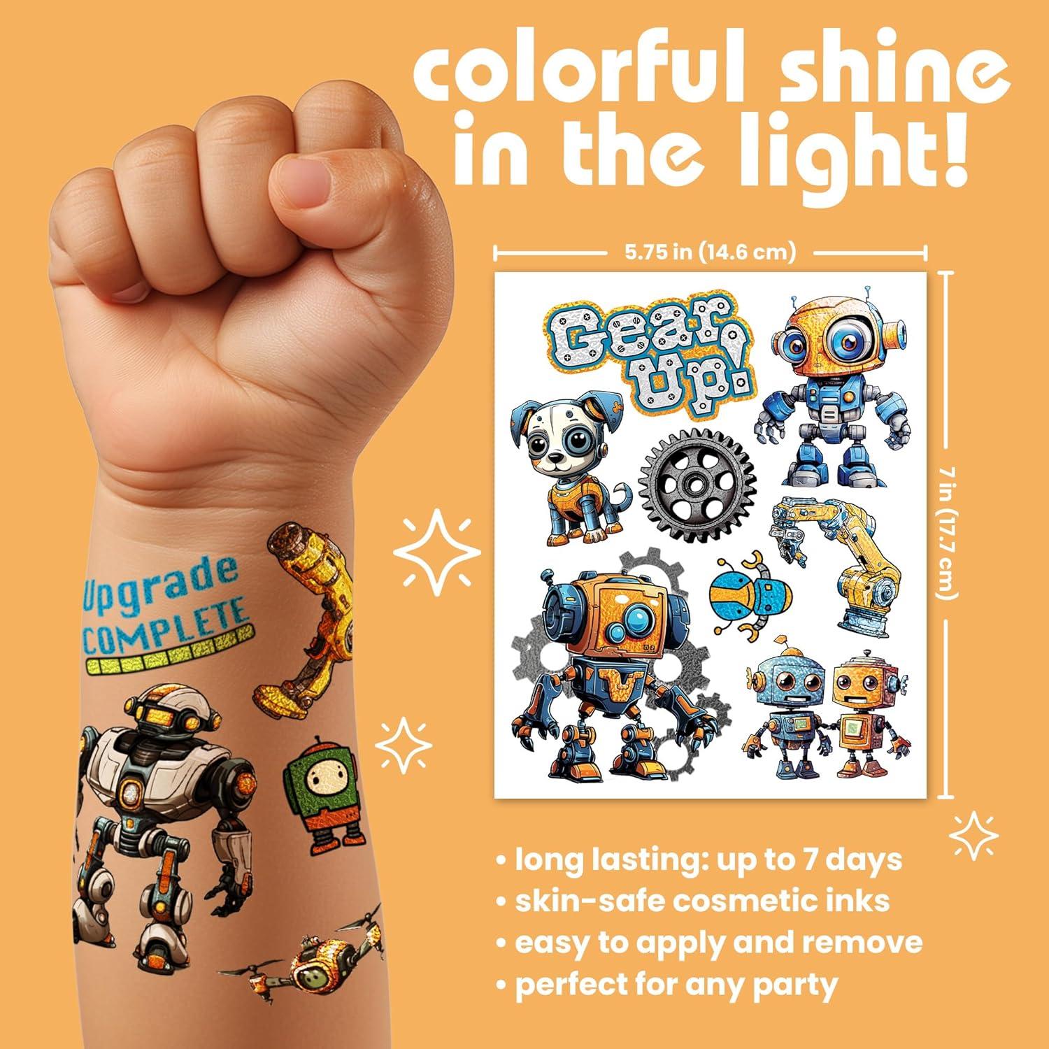 Tatuajes Temporales Savvi Blunder Bots - 50 Piezas Metálicas