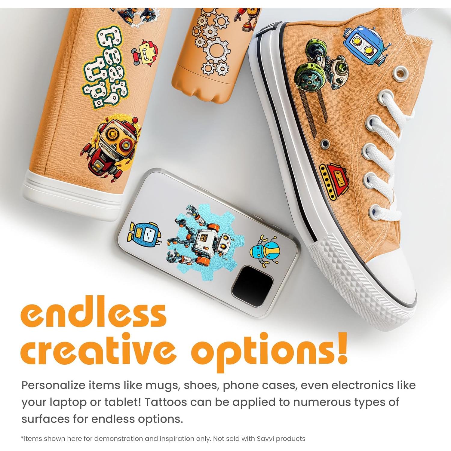 Tatuajes Temporales Savvi Blunder Bots - 50 Piezas Metálicas