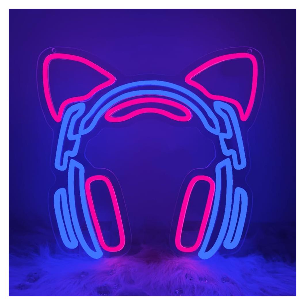 Luz de Neón Gamer RuCvixkt Cabeza de Gato 34x32 cm