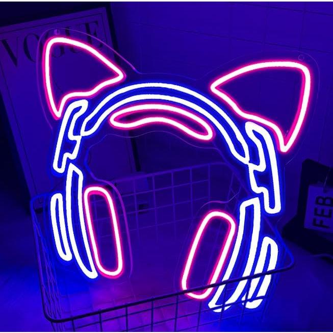 Luz de Neón Gamer RuCvixkt Cabeza de Gato 34x32 cm