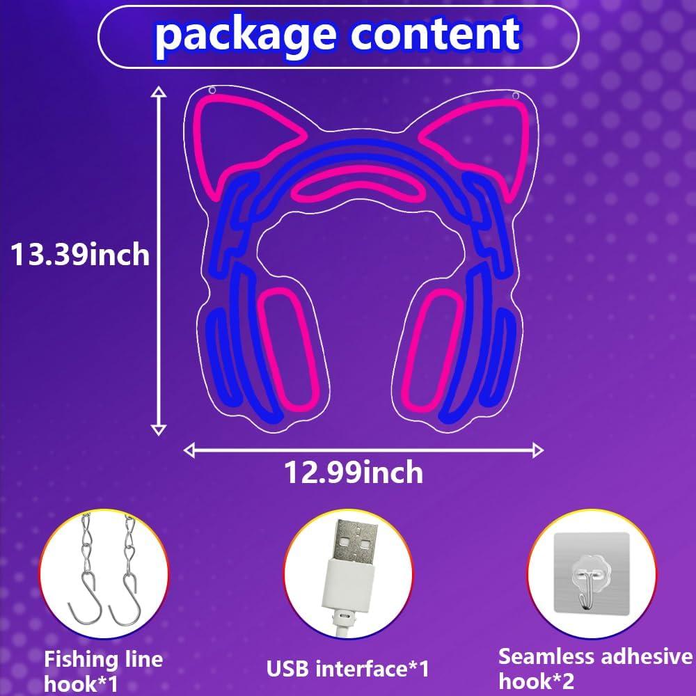 Luz de Neón Gamer RuCvixkt Cabeza de Gato 34x32 cm