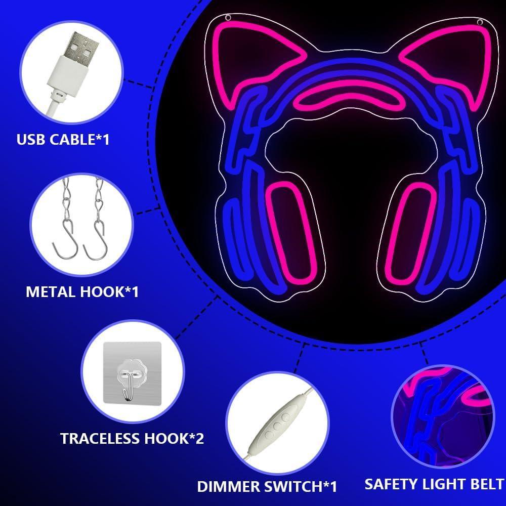 Luz de Neón Gamer RuCvixkt Cabeza de Gato 34x32 cm