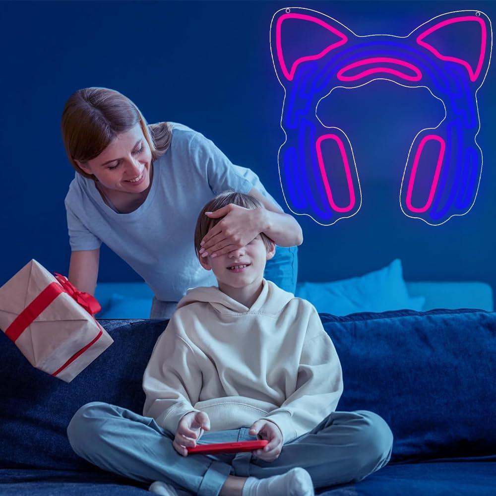 Luz de Neón Gamer RuCvixkt Cabeza de Gato 34x32 cm