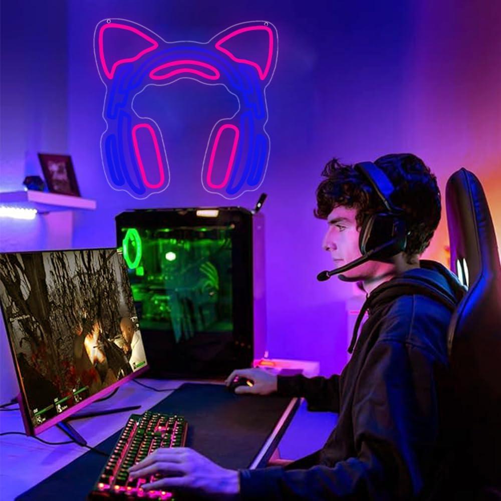 Luz de Neón Gamer RuCvixkt Cabeza de Gato 34x32 cm